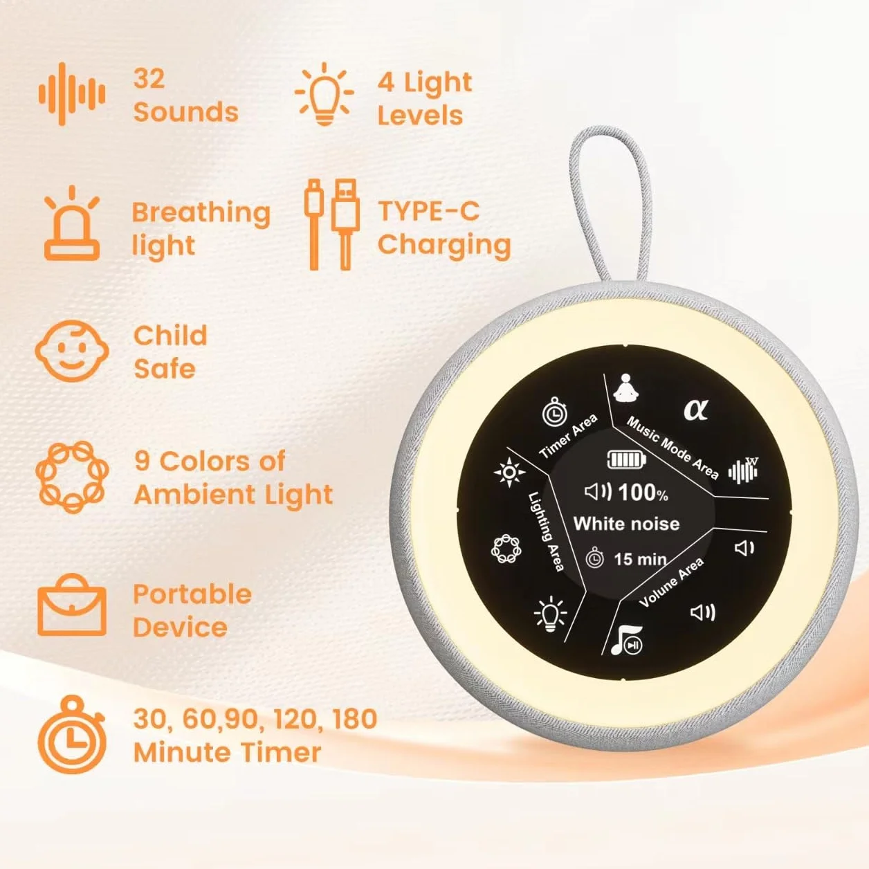 Máquina de Ruido Blanco Terapia de Sonido para Dormir 22 Ruidos Blanco/5 Yoga/5 α-Wave 7 Colores Luz Táctil