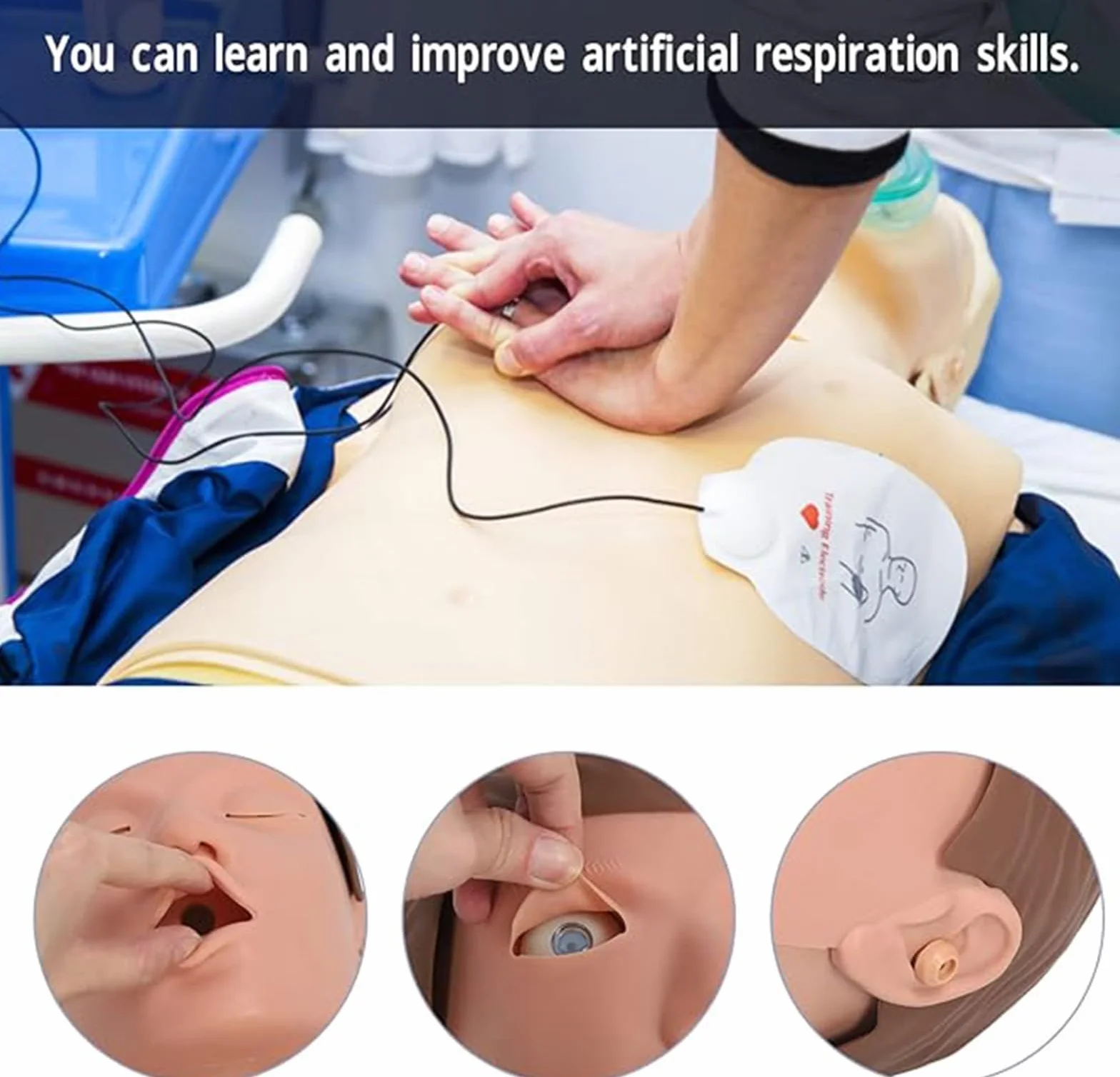 Maniquí de entrenamiento de RCP para adultos, medio cuerpo de goma, modelo humano de respiración artificial, simulador de reanimación cardiopulmonar, capacitación en primeros auxilios A