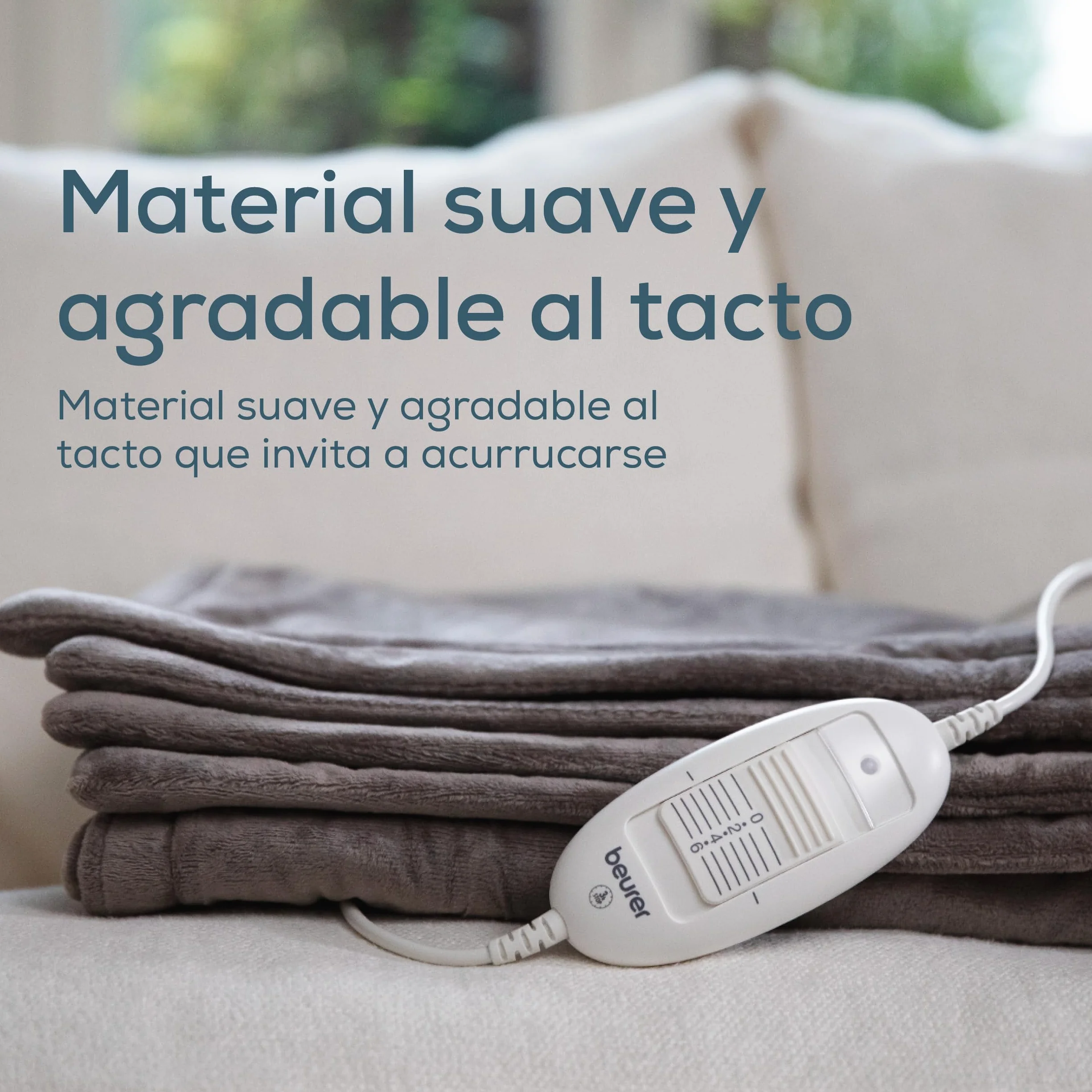 Beurer HD 75 Manta eléctrica, acogedora manta térmica con 6 ajustes de temperatura, sistema de seguridad y desconexión automática, lavable a máquina, color topo, 180 x 130 cm