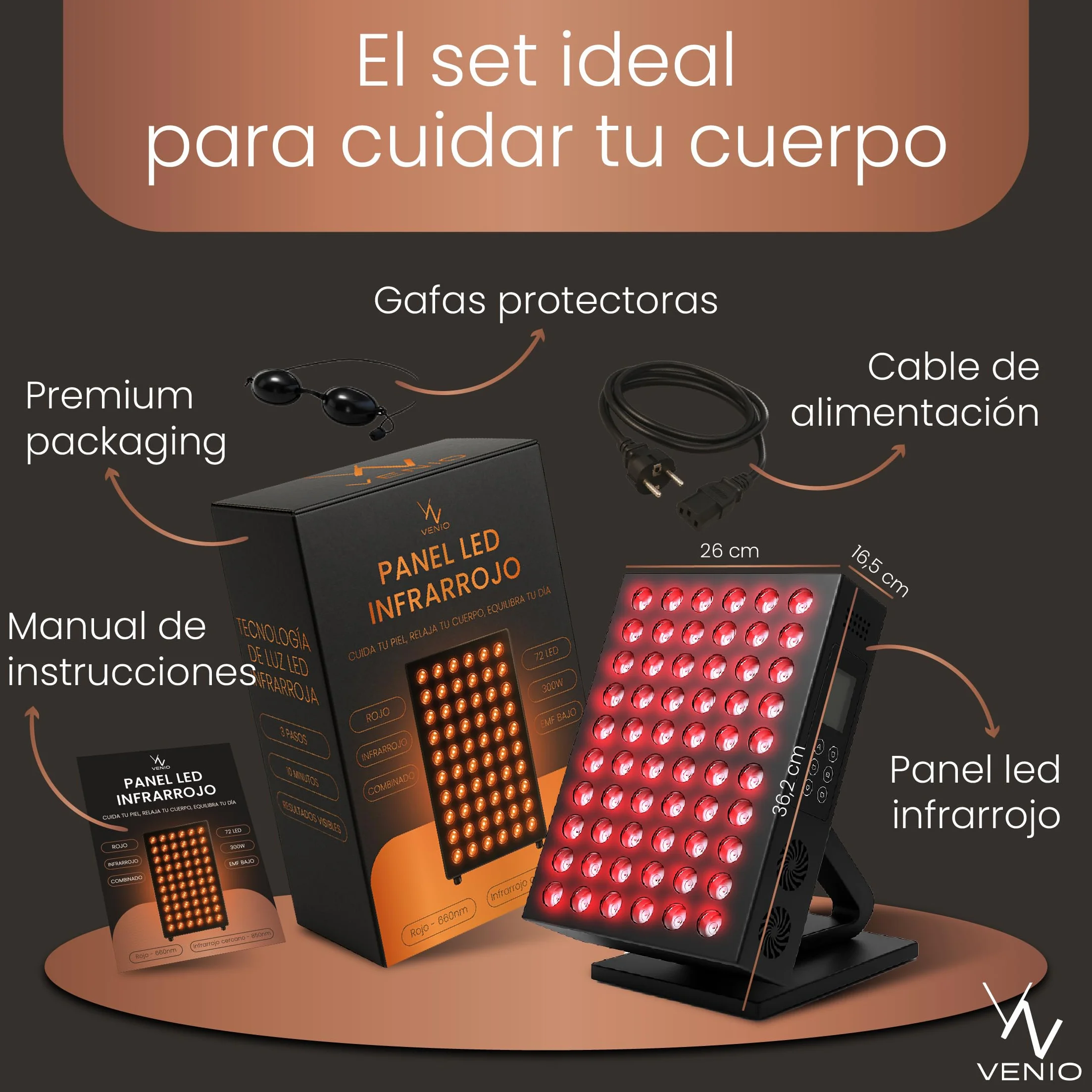 Panel de Luz Roja 660 nm e Infrarroja 850 nm- Terapia Luz Roja para Dolor Articular, Muscular y Piel - Lampara Infrarrojos para Tratamiento Facial y Corporal en Casa
