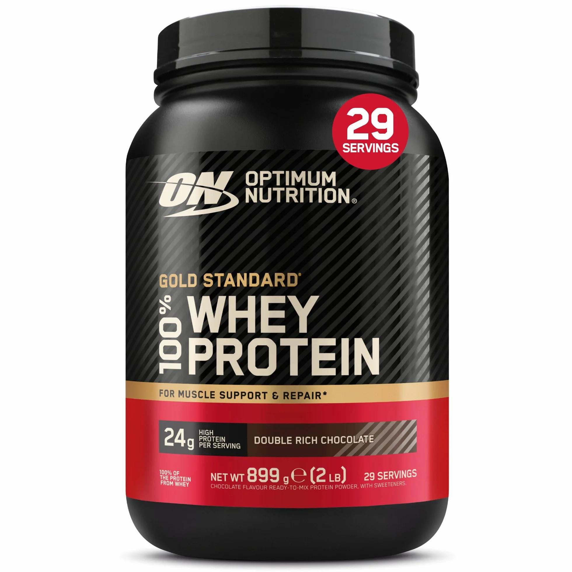 Optimum Nutrition Gold Standard 100% Whey Proteína en Polvo Doble Chocolate 899g 29 Servicios