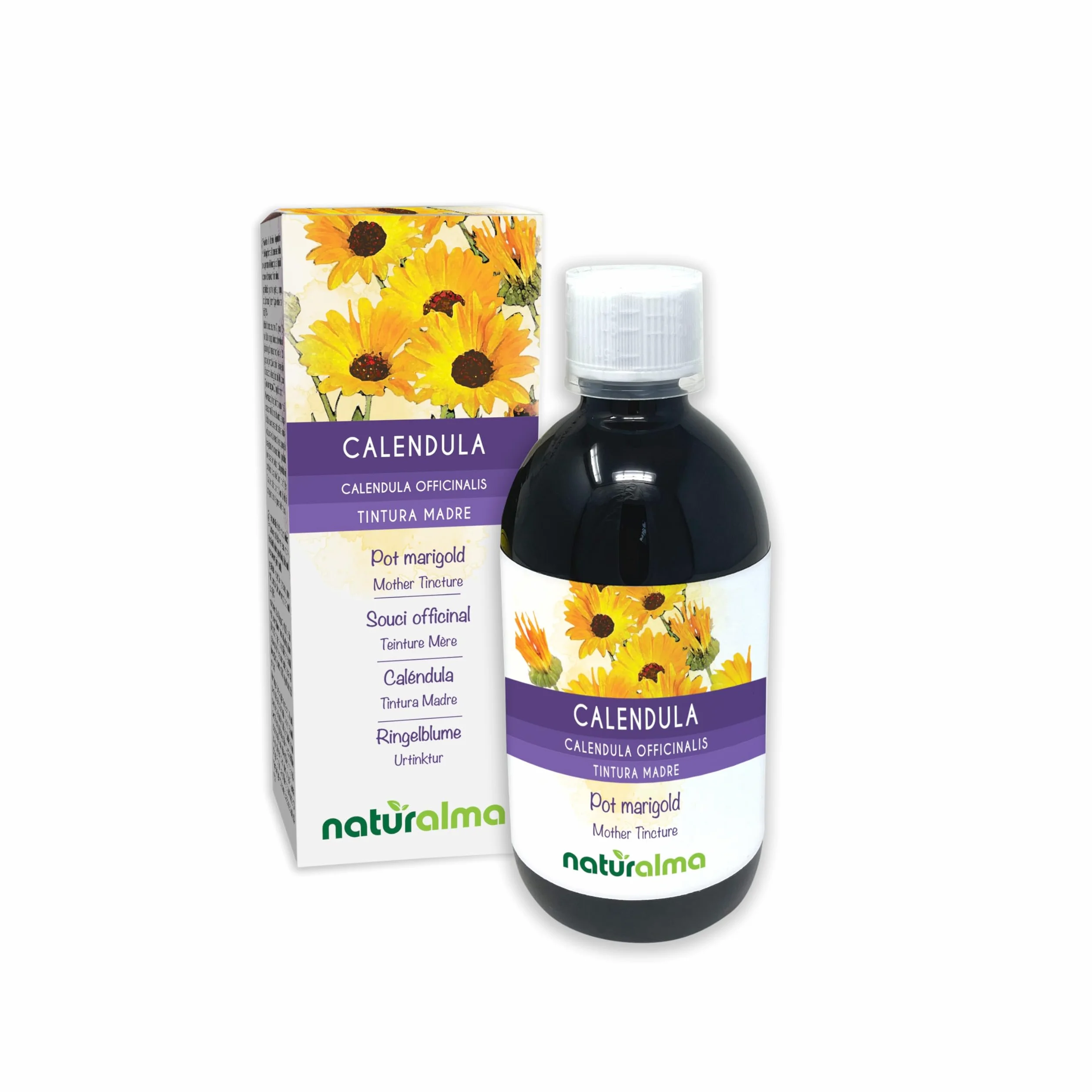 Caléndula (Calendula officinalis) capítulos florales Tintura Madre sin alcohol Naturalma - Extracto líquido gotas 500 ml - Complemento alimenticio - Vegano