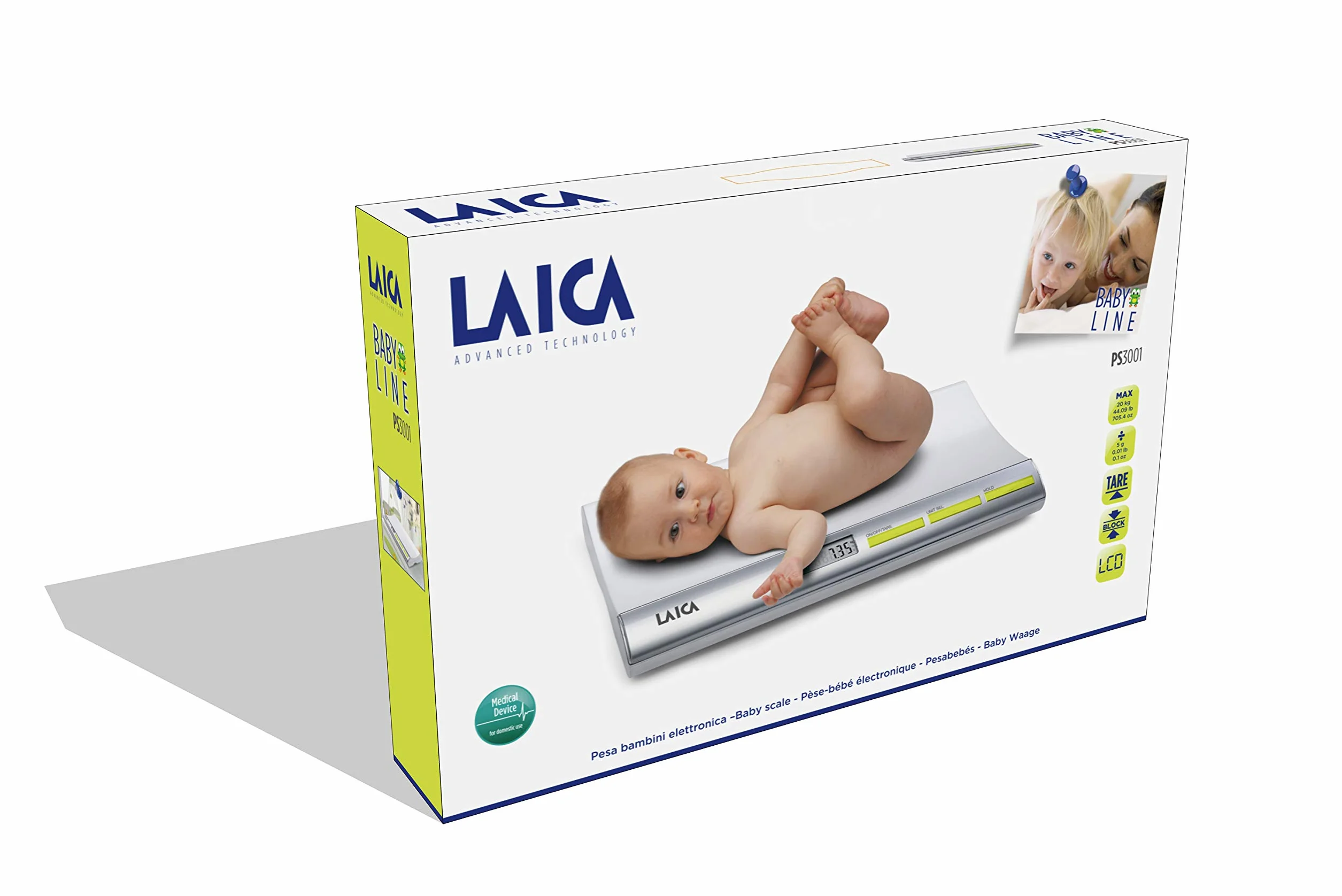 Laica PS3001 Báscula digital para bebés 20 kg plata/blanco bloqueo tara
