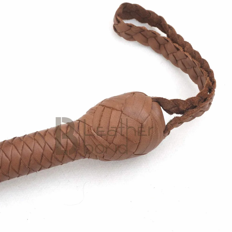 Indiana Jones Style Natural Tan Brown Leather Bullwhip Real Cowhide Leather Bull Whip