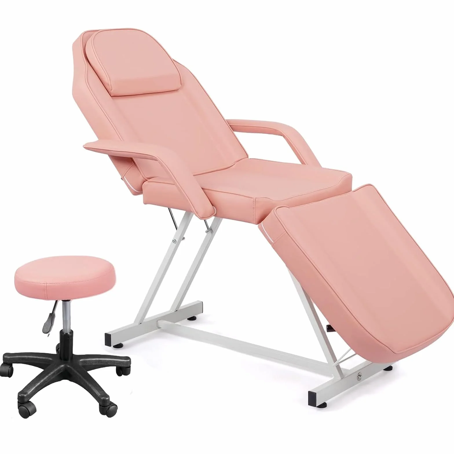 LEADZM mesa de masaje plegable con taburete, 3 zonas, altura regulable, para peluquería spa