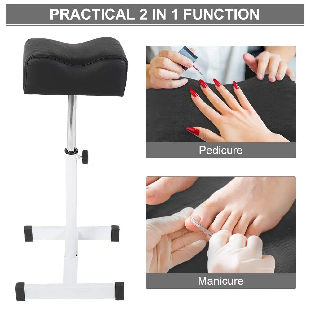 Taburete para Pedicura, Reposapiés Regulable en Altura, Negro, 48-68 cm, para Salón y SPA