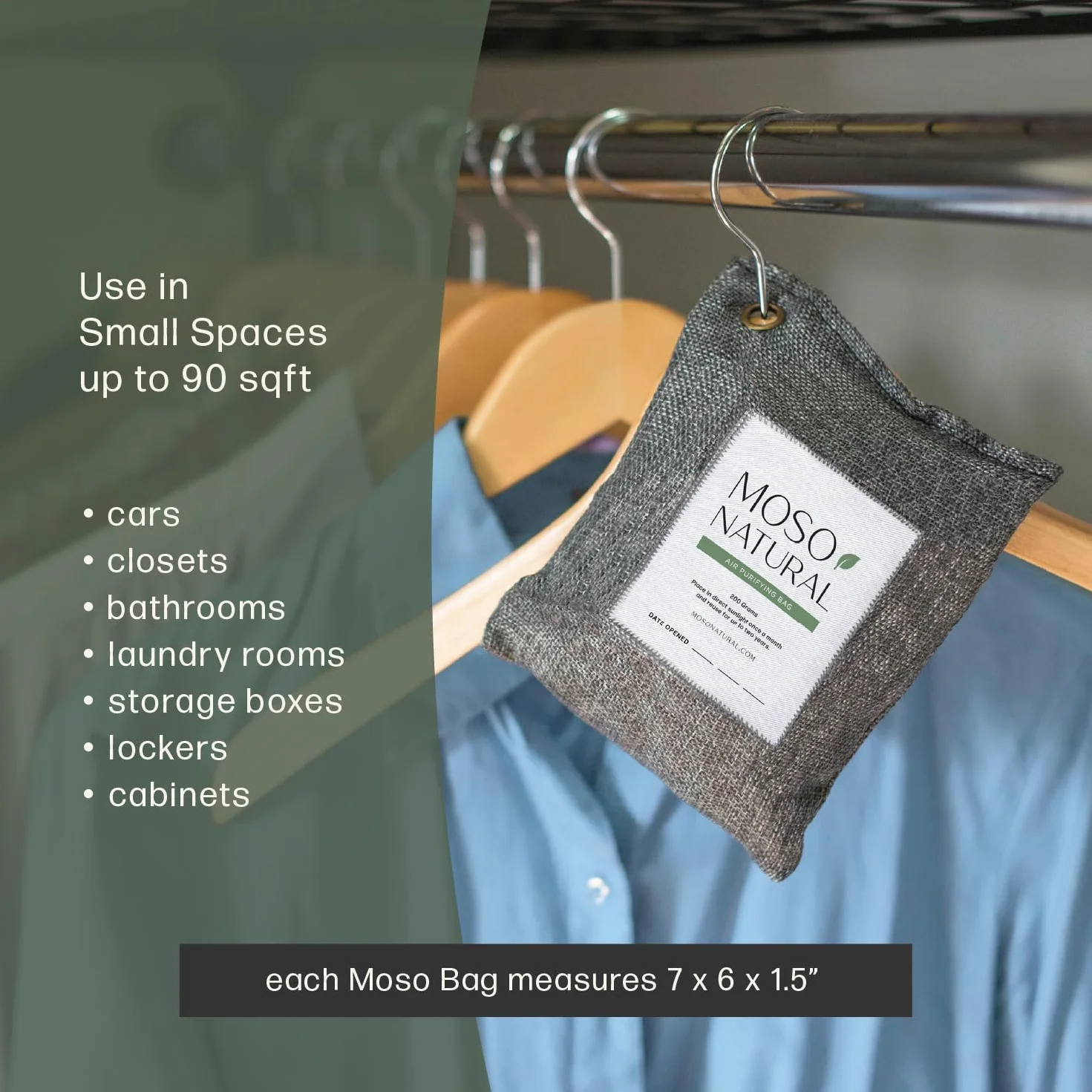 Moso Natural Bolsa purificadora de aire de 200 g (paquete de 3) absorbente de olores de carbón de bambú para el hogar y el automóvil, eliminador de olores de armario, desodorante de habitación pequeña