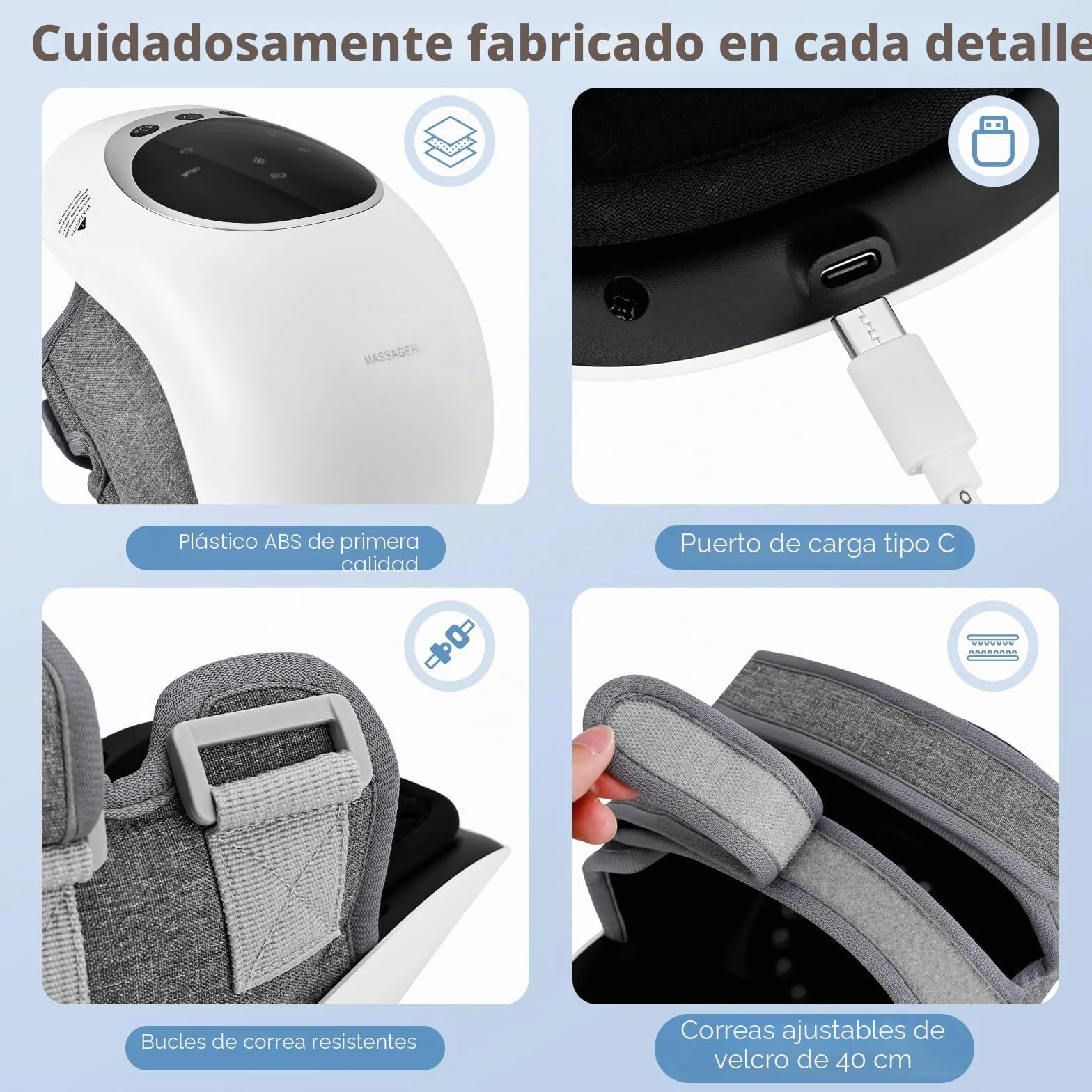 Masajeador de Rodillas Inalámbrico con Calor Rojo, Banda Ajustable 40 cm, USB Tipo-C