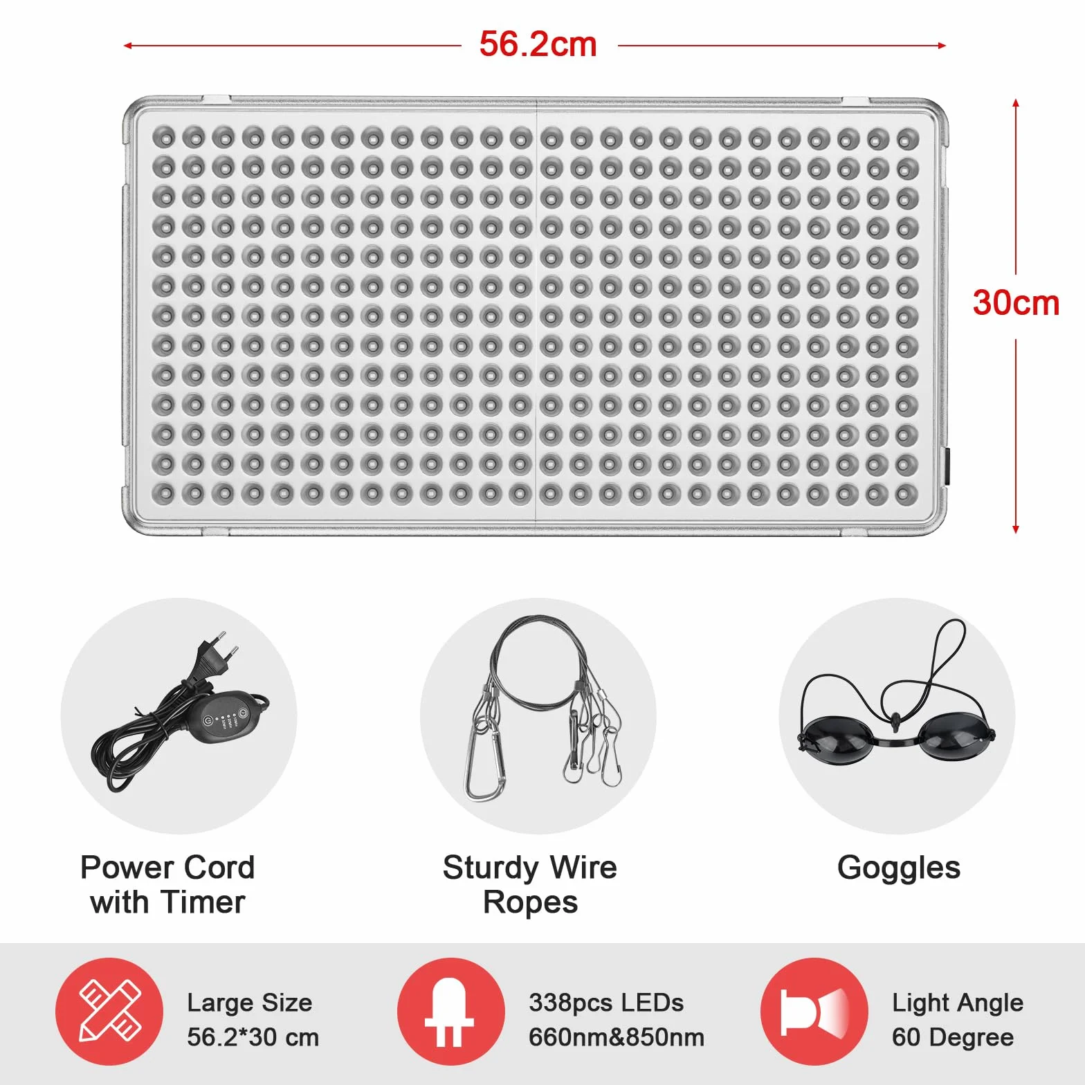 Lámpara de Luz Roja Profey, Lámpara Infrarroja Combinada 660nm y 850nm, Lámpara de Luz Roja con 338 LED y Temporizador, Panel de Luz Roja para Rostro, Cuerpo y Espalda (No Produce Calor)