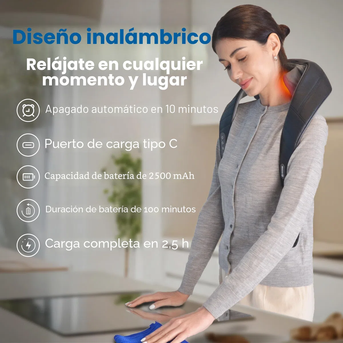 COMFIER Masajeador de cuello 6D, inalámbrico de hombros y cuello con 2 niveles de calor, funda lavable, masaje de amasado profundo, regalos para mamá y papá