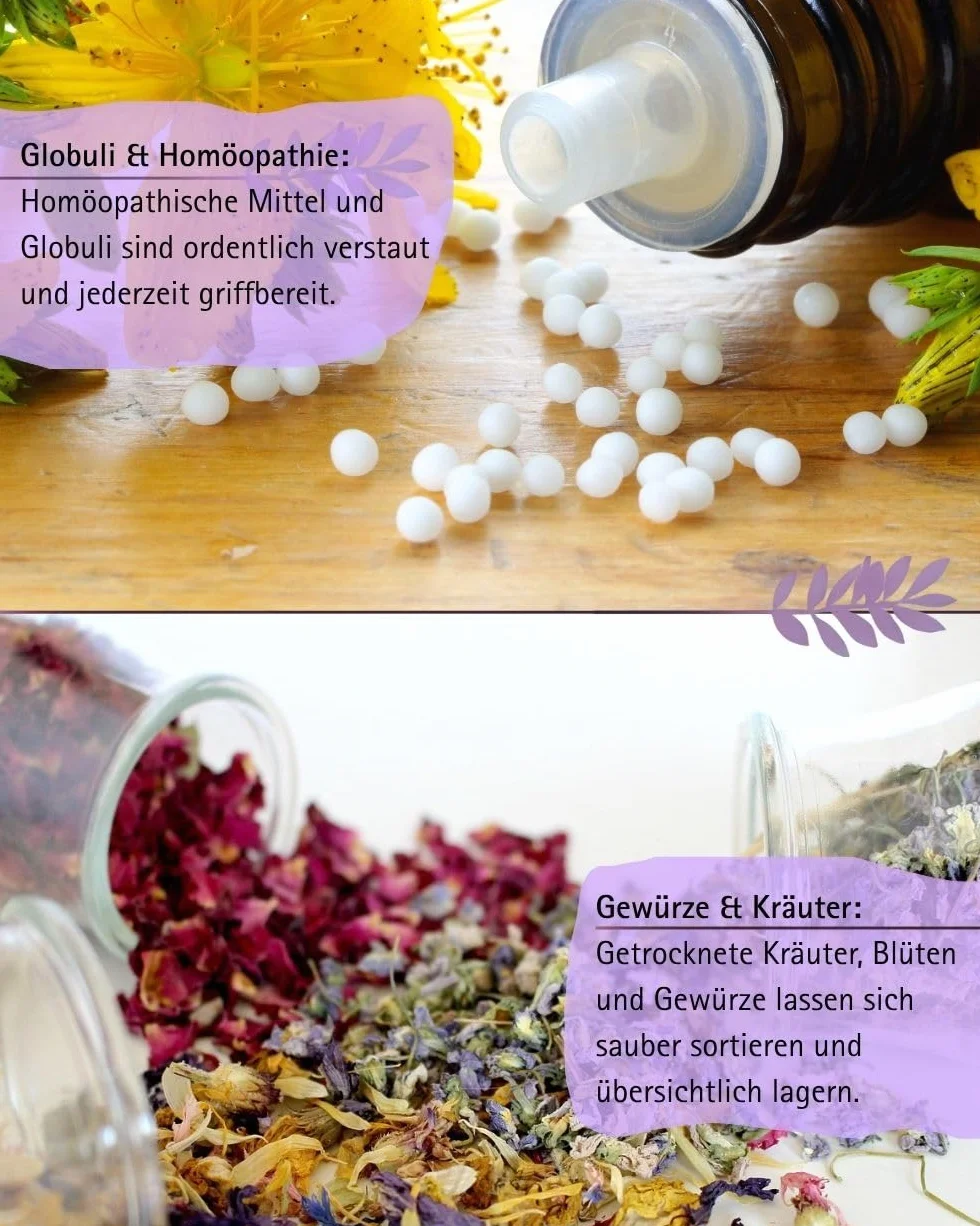 Homeopatía - Botiquín clásico con 20 cristales transparentes para glóbulos de piel burdeos