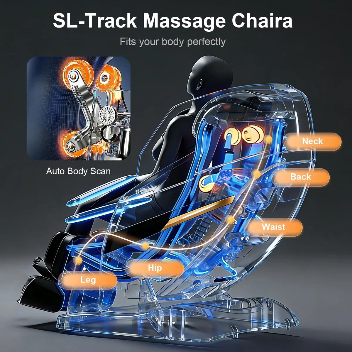 FURNIMAT Sillón de Masaje 3D, sillón de Masaje Corporal Completo SL-Track, 8 airbags, calefacción en piernas y Cintura, Control por Voz con IA y Altavoz Bluetooth, Gravedad Cero