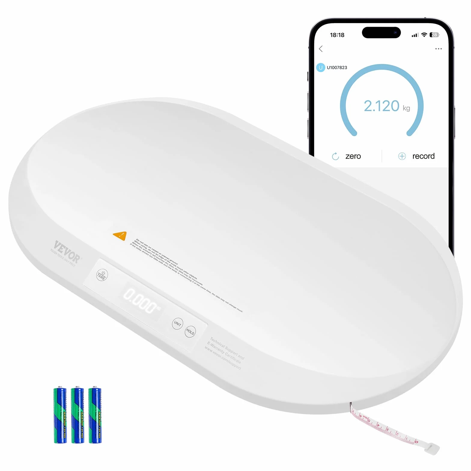 VEVOR Báscula para Bebés Inteligente con Bluetooth 548 x 320 x 47 mm