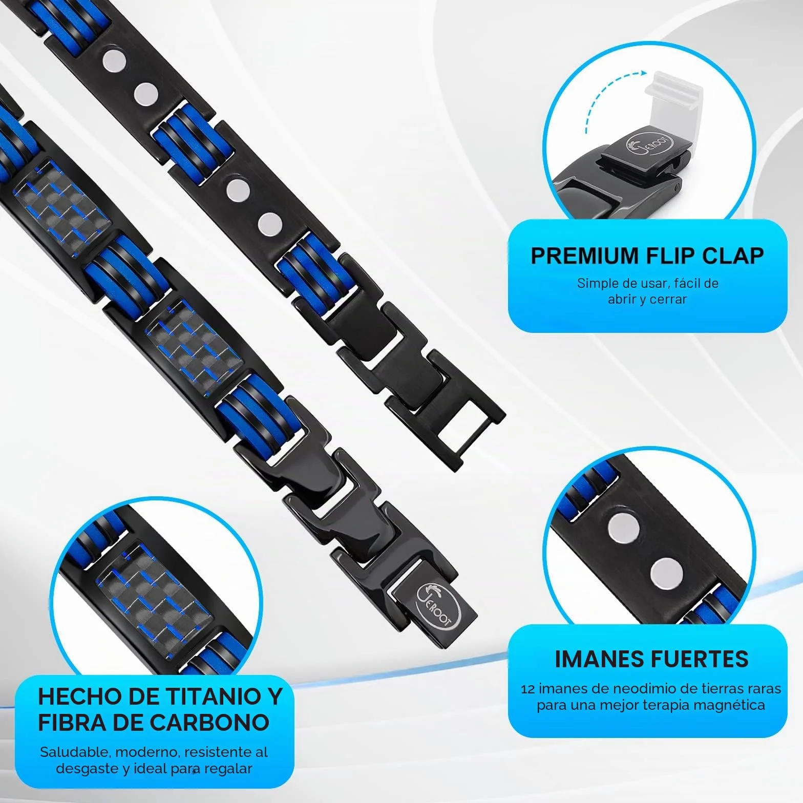 JEROOT Pulsera Magneticas de Titanio, Pulsera magnética para Hombres con 44 imanes Pulsera Ultrarresistente Brazaletes de Longitud Ajustable con herramienta de Medición para