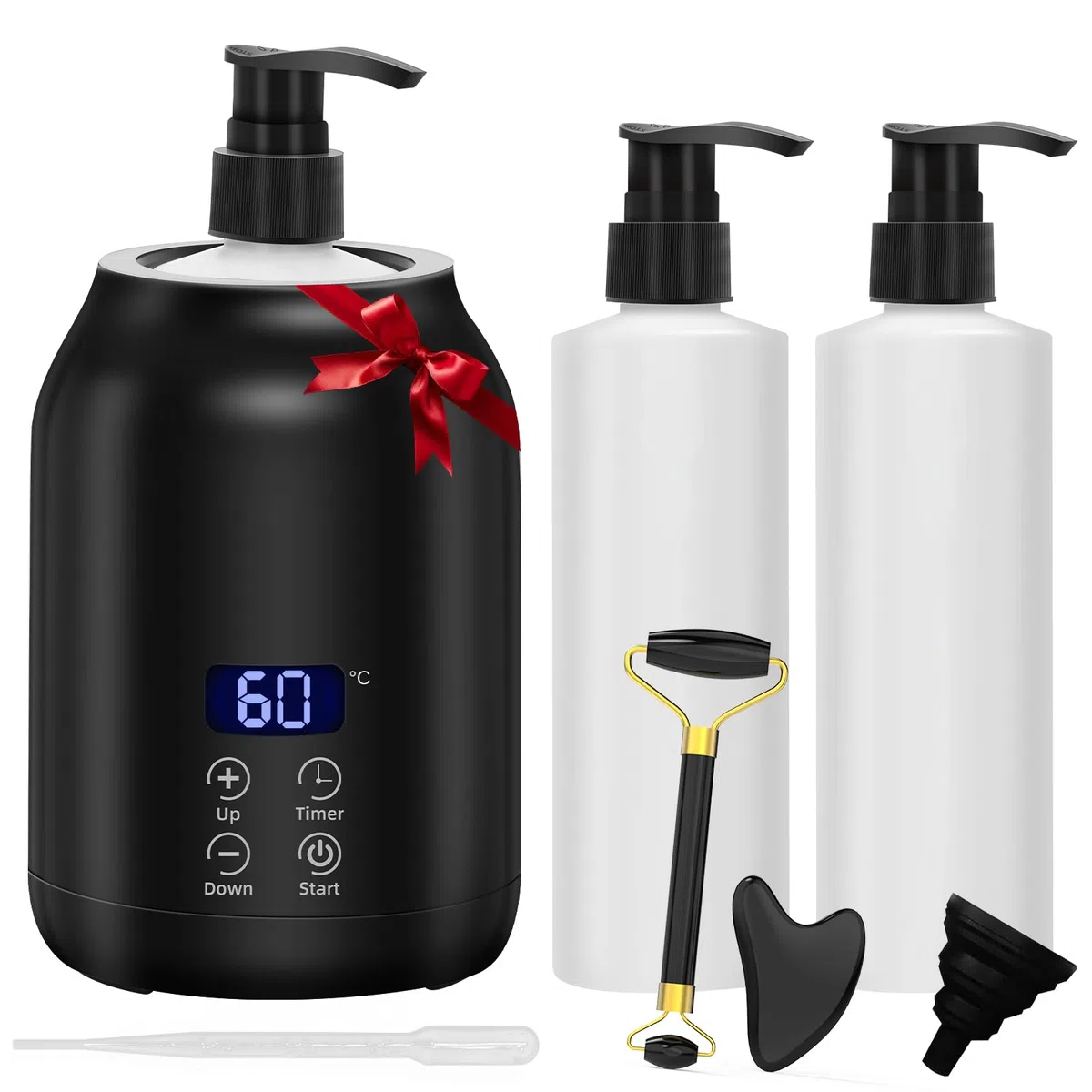Calentador de Aceite para Masaje con Juego de Rodillos Faciales, iklestar Calentador Profesional de Aceite para Masaje, Calentador Portátil Dispensador de Botellas de Loción para el Hogar, Salón