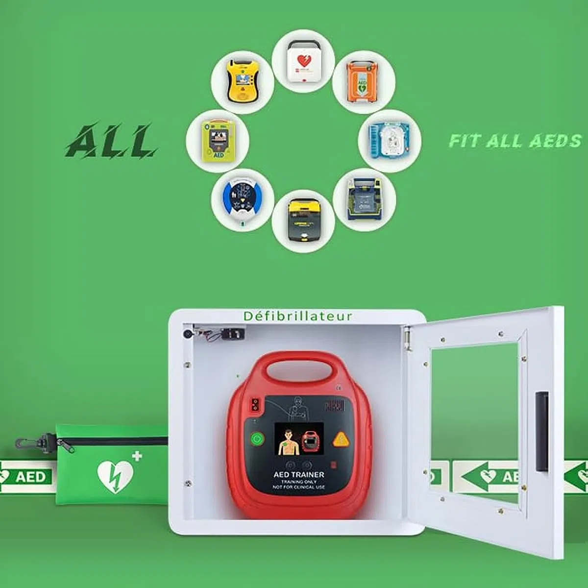 Gabinete de almacenamiento para desfibrilador DEA, caja de alarma de desfibrilación cardíaca con sistema de alarma, diseño de esquinas redondeadas, se adapta a la mayoría de los modelos DEA, para