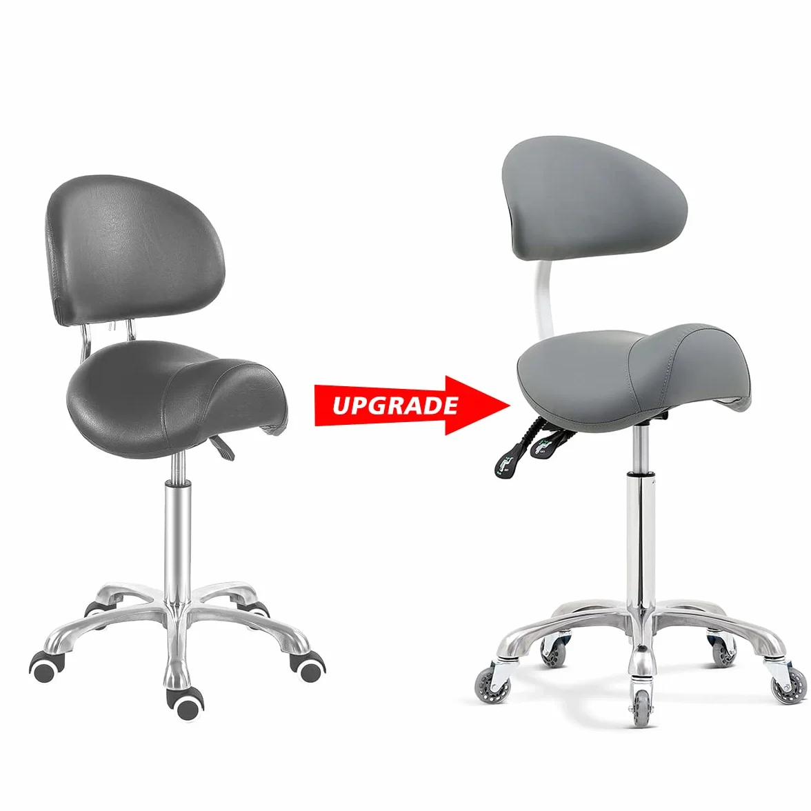 Taburete con Ruedas Dental Tatuaje Esteticista con Soporte para la Espalda Gris