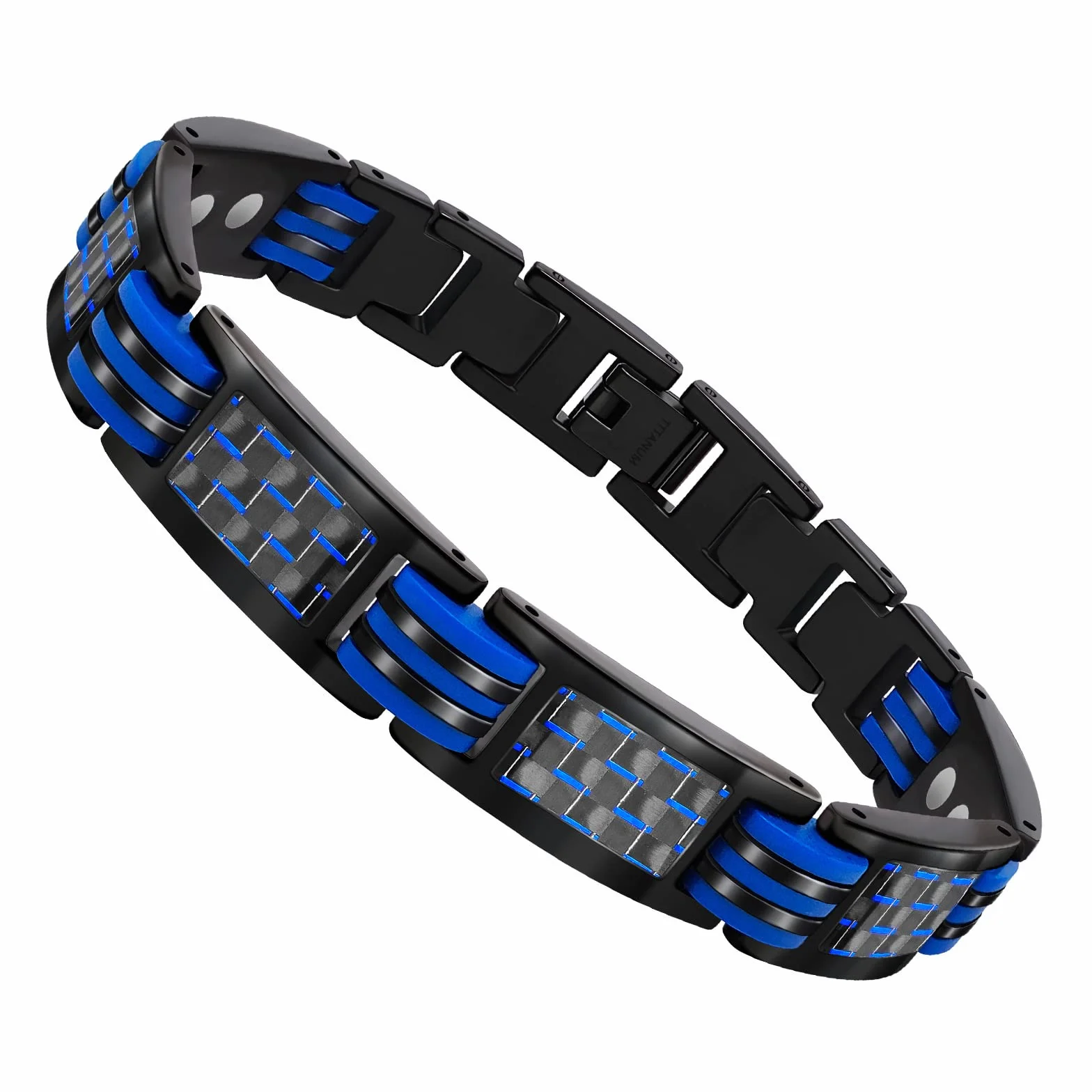 JEROOT Pulsera Magneticas de Titanio, Pulsera magnética para Hombres con 44 imanes Pulsera Ultrarresistente Brazaletes de Longitud Ajustable con herramienta de Medición para
