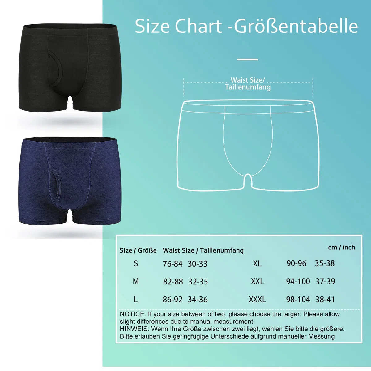 3 Pares de Calzoncillos para Incontinencia Hombre 250 ml Boxer de Algodón Lavable y Reutilizable con Almohadilla Absorbente Ropa Interior Absorbente Azul Talla M