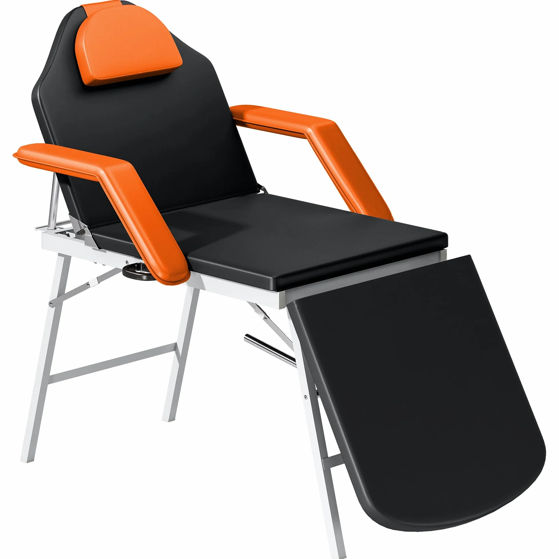 HOMCOM Camilla Masaje Plegable Portátil 3 Zonas Respaldo Soporte Piernas Ajustables Reposacabezas Extraíble Reposabrazos Acolchados SPA 182x82 cm Naranja
