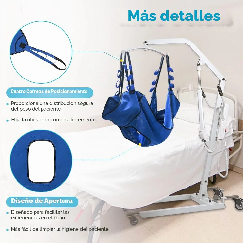 Eslinga higiénica Elevador de pacientes Equipo de elevación médica Bariátrica Discapacidad de elevación Cómoda Eslinga Cinturón de transferencia médica (Azul)