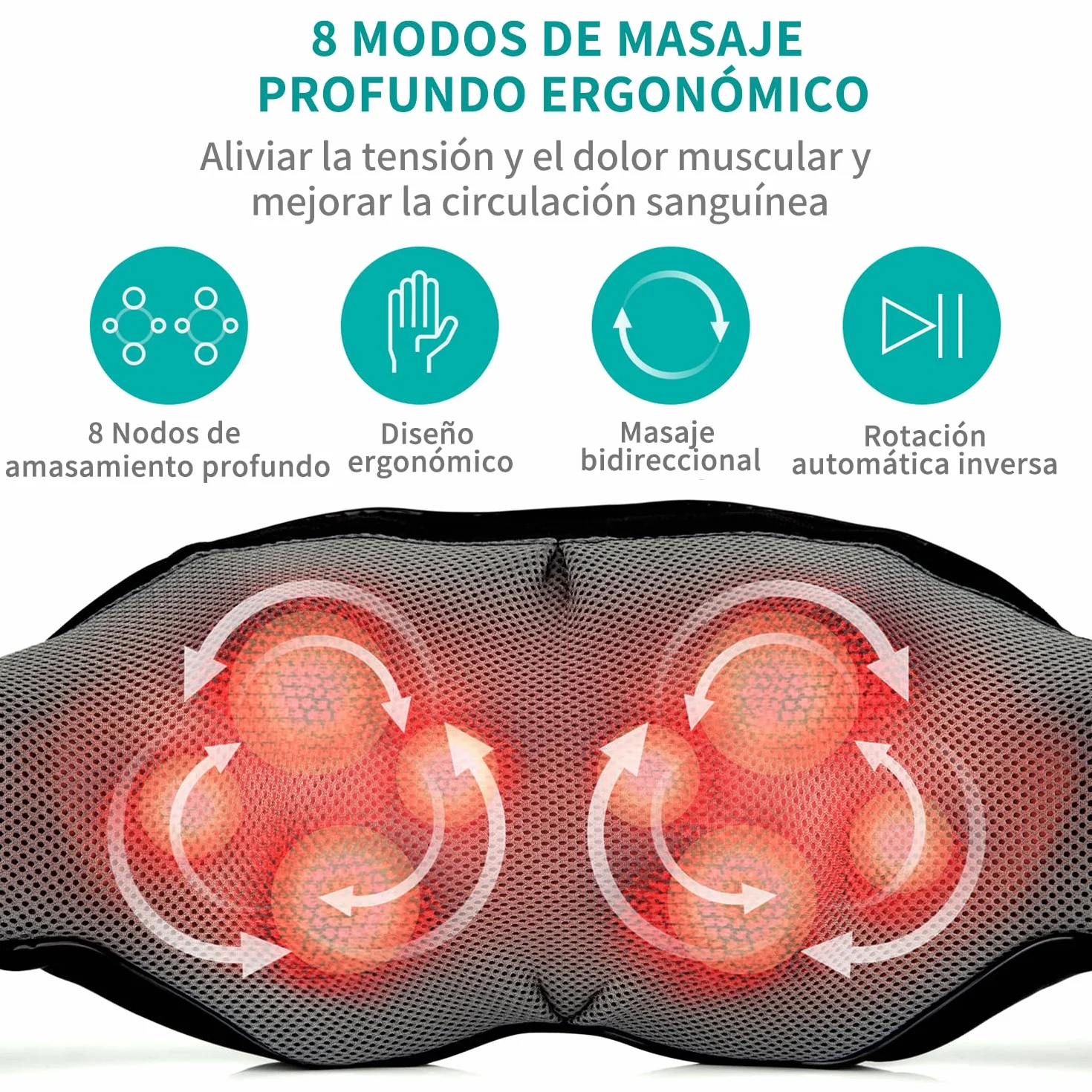 Nekteck Masajeador Cervical Shiatsu 3D con Calor para Espalda, Hombro y Cuello