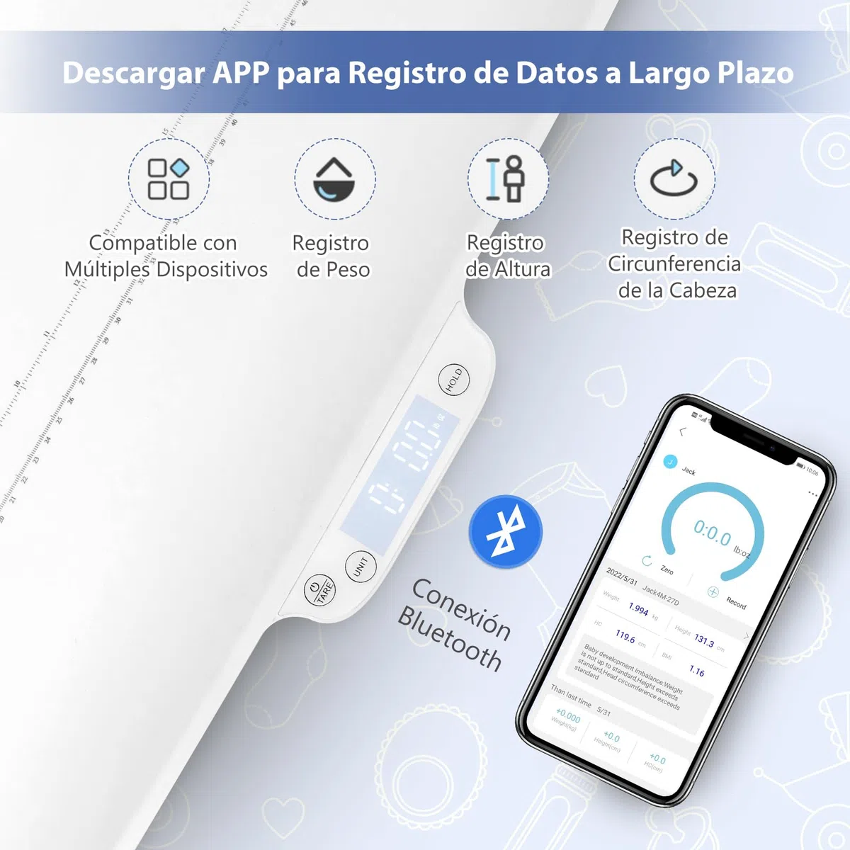 COSTWAY Báscula Bebe, Báscula Multifuncional para Bebés con 4 Modos de Medición, Báscula Infantil Digital Precisa, Báscula Digital con Pantalla LCD para Bebés y Mascotas
