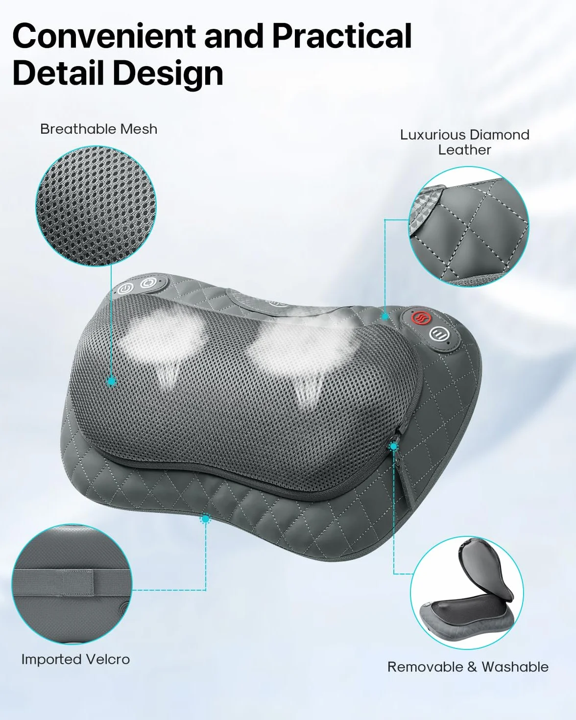 ALLJOY Cojín de Masaje Inalámbrico Shiatsu con Calor para Cuello y Espalda, 3 Niveles 4 Nodos, Regalo para Coche Hogar