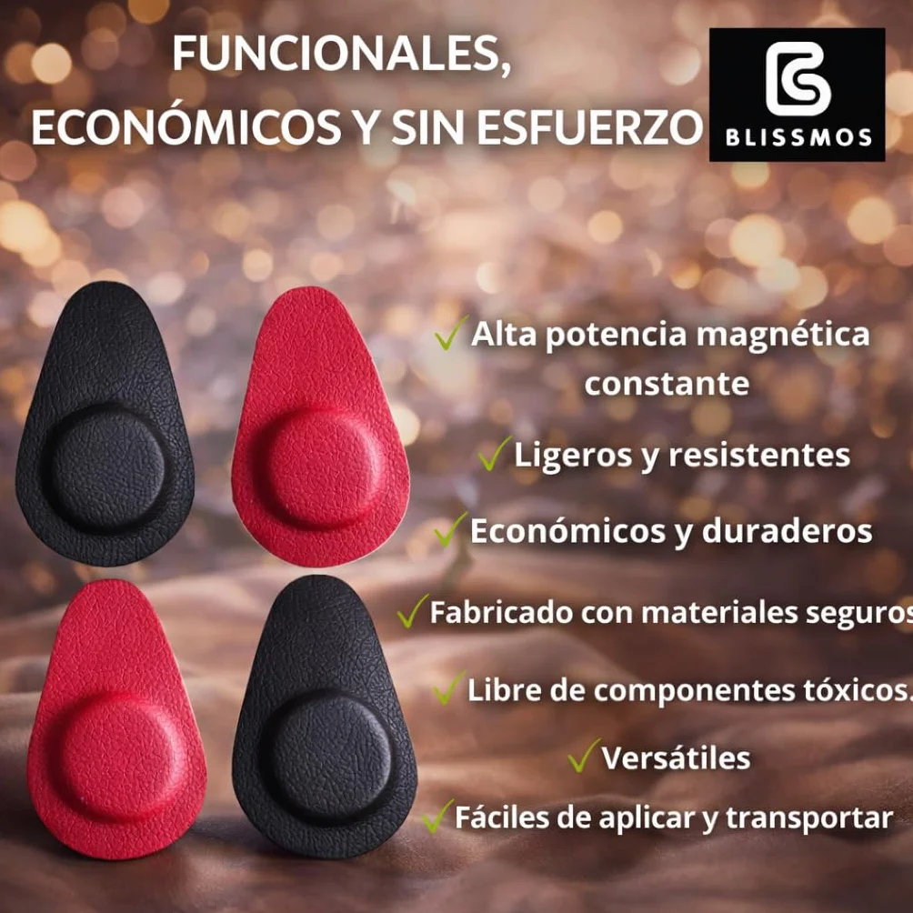 Imanes BlissMos® para Biomagnetismo –Pack de 4 Unidades – Elaborados Artesanalmente – Imanes de Ferrita – Forrados en Polipiel Resistente – Ideal para Par Biomagnético y Magnetoterapia – 1000 Gauss