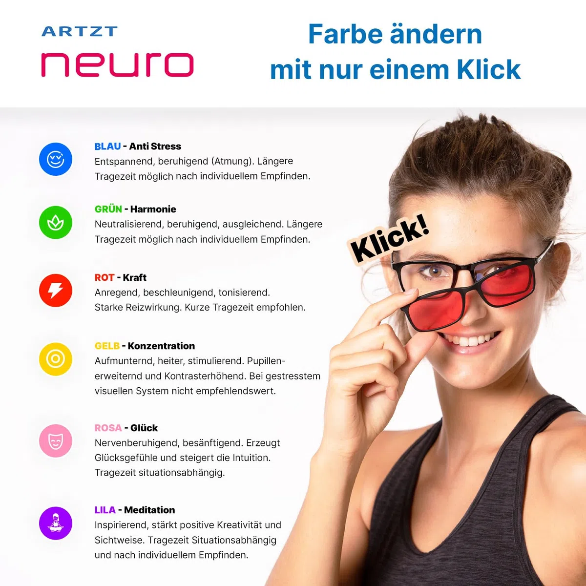 Juego de Gafas Para Terapia de Color - 6 Cómodas Gafas Para Cromoterapia y Terapia de Luz Neuroatlética - 100% Protección UV, Multicolor, Talla Única