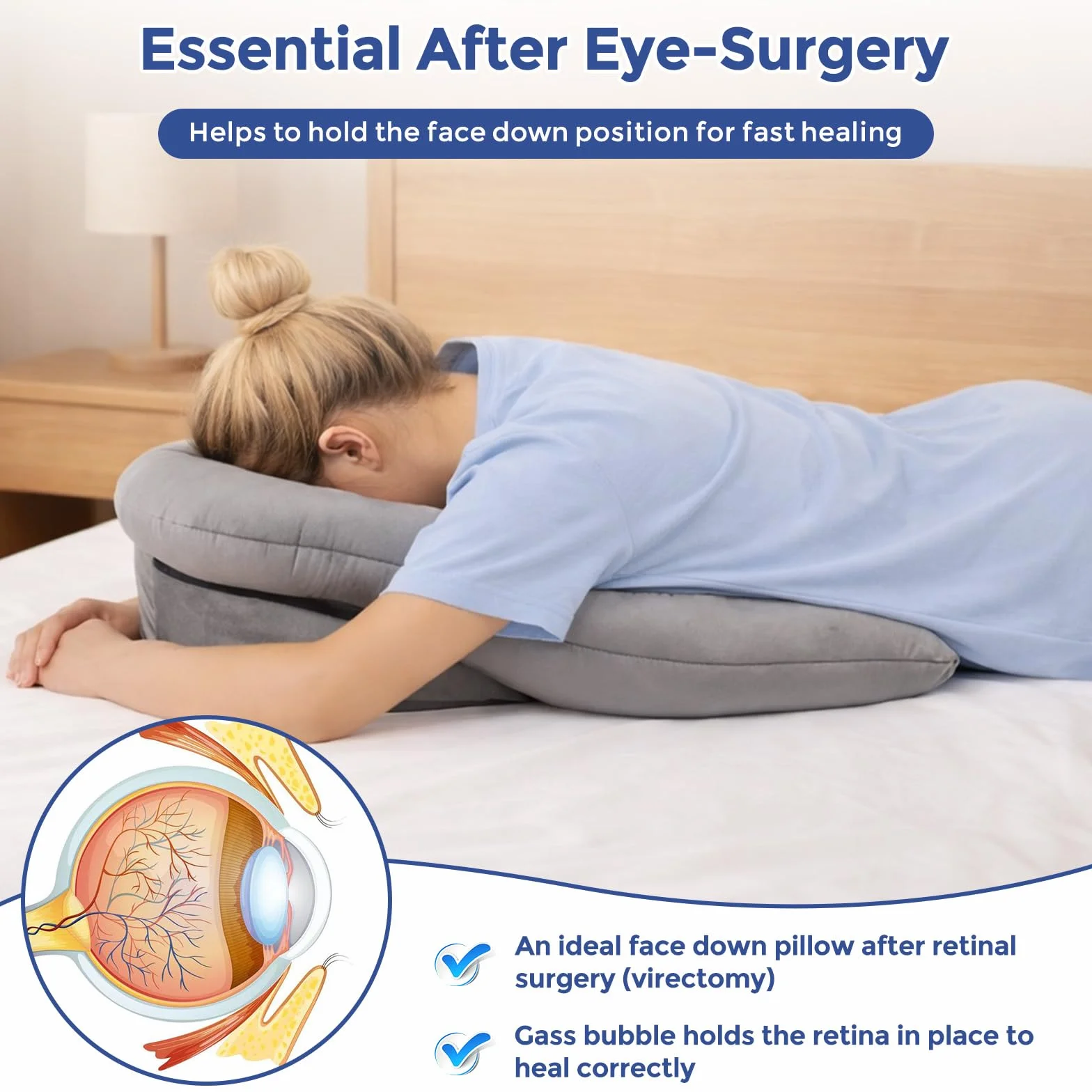WingFly Almohada Facial para Dormir Boca Abajo con Orificio, Post Cirugía Ocular, Masaje Reposacabezas