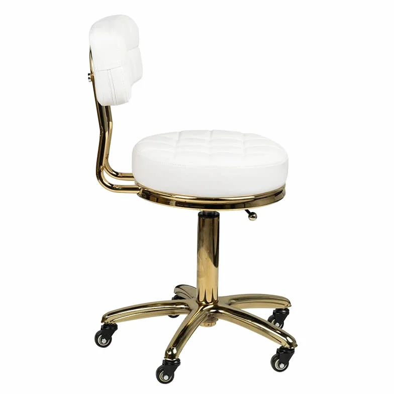 ACTIVESHOP Taburete cosmético con ruedas, altura regulable y respaldo blanco dorado AM-961