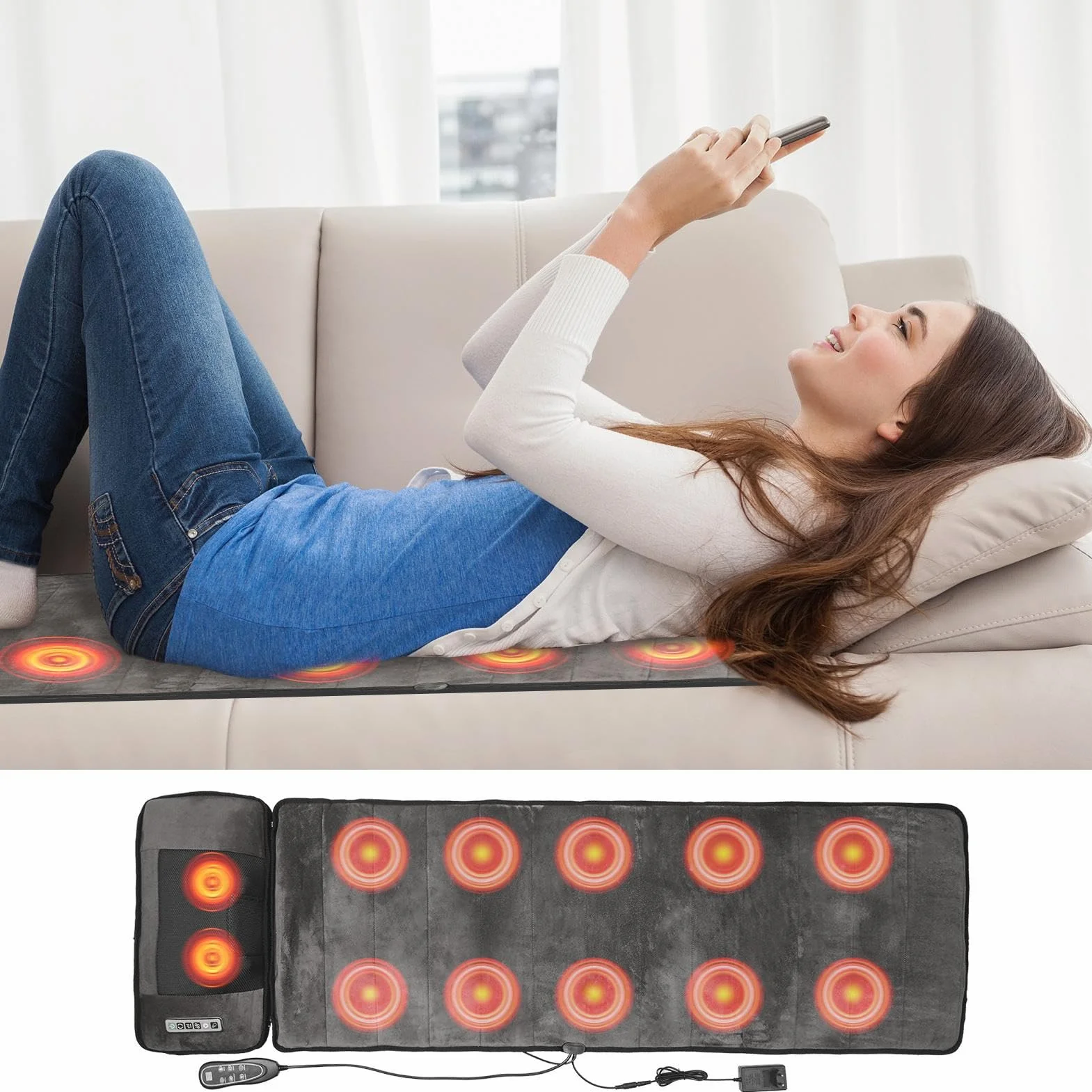 Colchoneta De Masaje De Cuerpo Completo 50x165cm,colchón De Masaje Inteligente De 9 Velocidades Con Cojín Lumbar Inflable Con Control Remoto,masajeador De Espalda De Cuello Hombros Para Aliviar