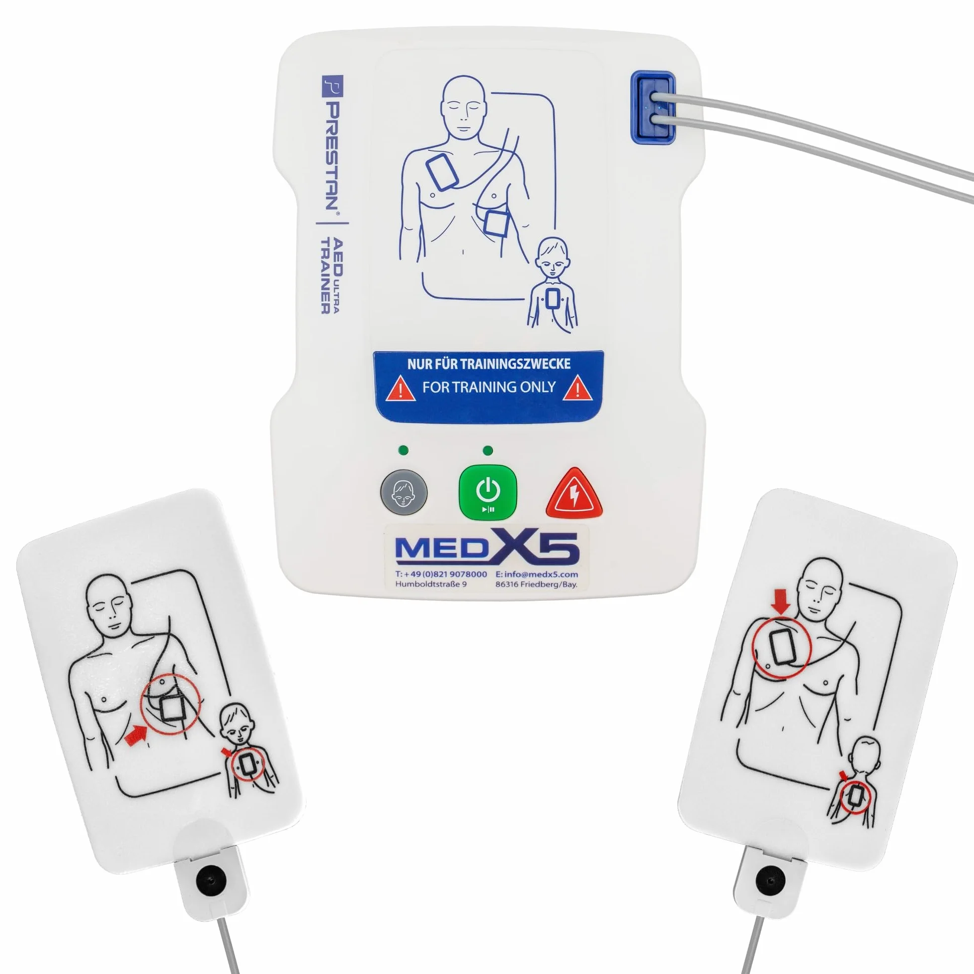 MedX5 Universal AED/defibrilador UltraTrainer, alemán/inglés, 3 años garantía