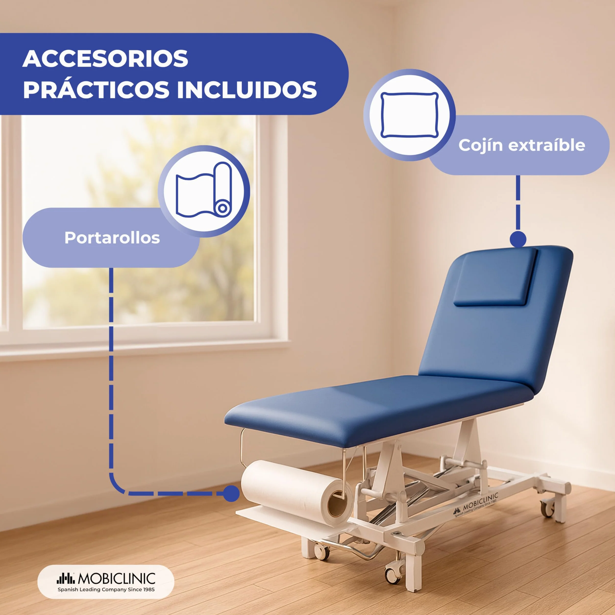 Mobiclinic® Camilla Hidráulica Dos Cuerpos Ajustable en Altura 180 Kg Respaldo Reclinable 194x70x83 cm Ruedas Escamoteables Masaje Estética