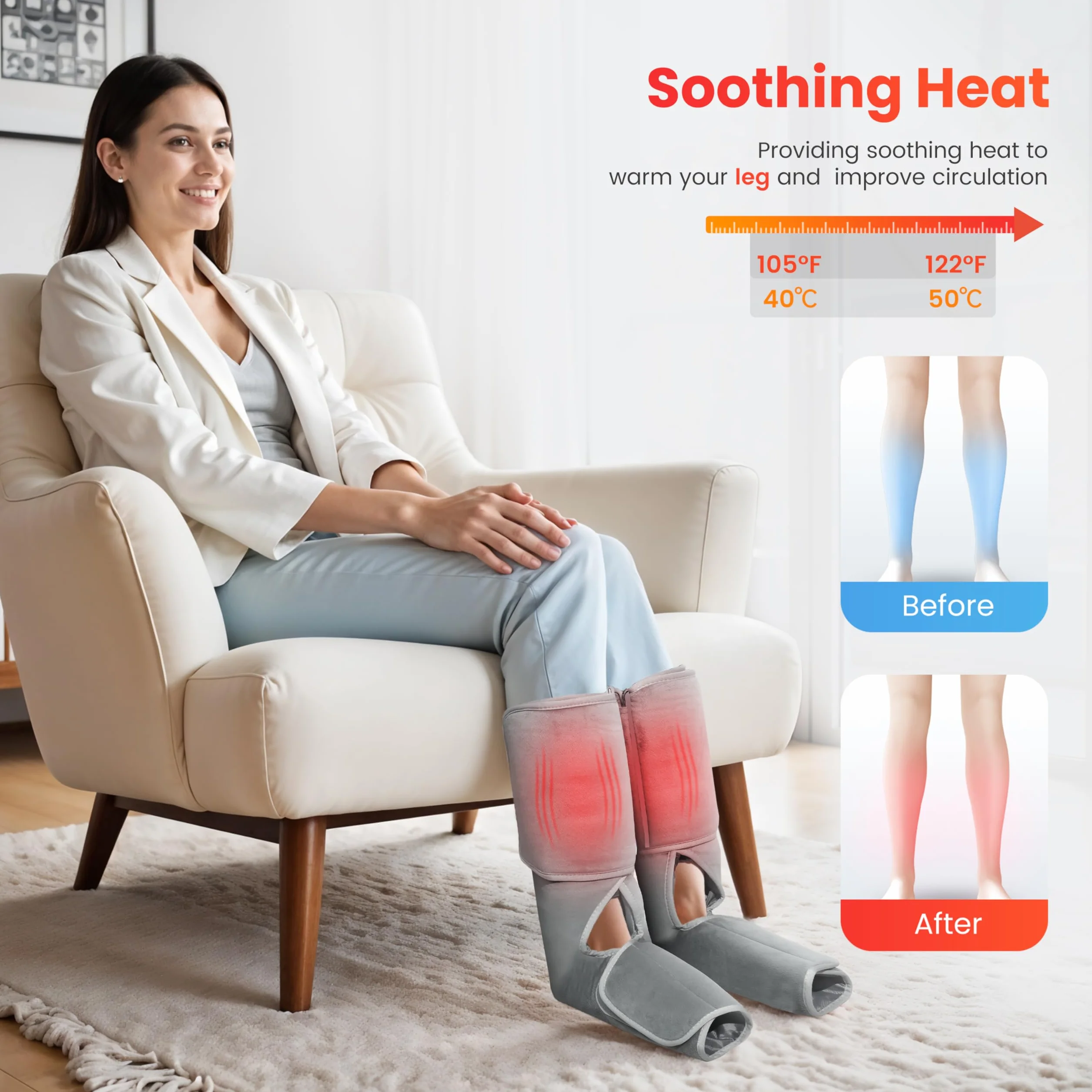 COMFIER Masajeador de Piernas con Compresión y Calor, Botas de Masaje para Pantorrillas y Pies, 3 Intensidades, Regalo