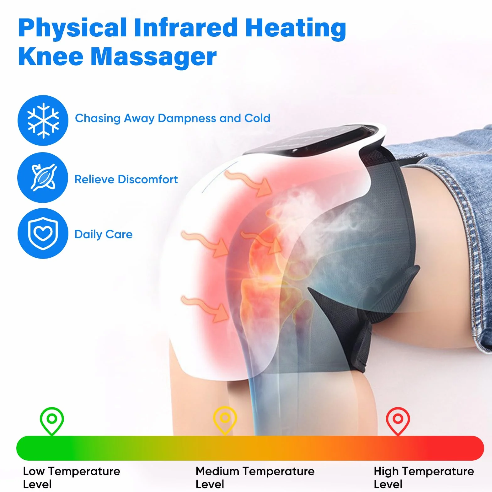 Masajeador de rodilla inalámbrico con pantalla multifunción,masajeador de rodilla infrarrojo con funciones de temperatura y vibración regulables para aliviar el dolor en las articulaciones de rodilla