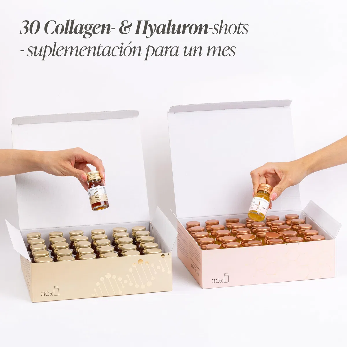 Colágeno + Ácido Hialurónico Bebible – Primabiotic Duo Pack | 60 botellitas de 30 ml | Colágeno 10000 mg + Ácido Hialurónico 250 mg | Complementos Líquidos para una Piel Hidratada y Radiante