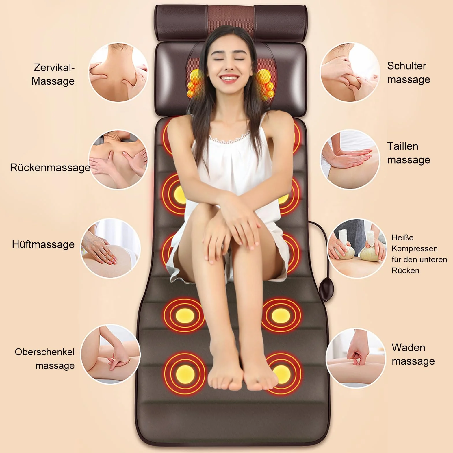 Alfombrilla de masaje con calor, esterilla de acupresión para todo el cuerpo, airbag lumbar ajustable