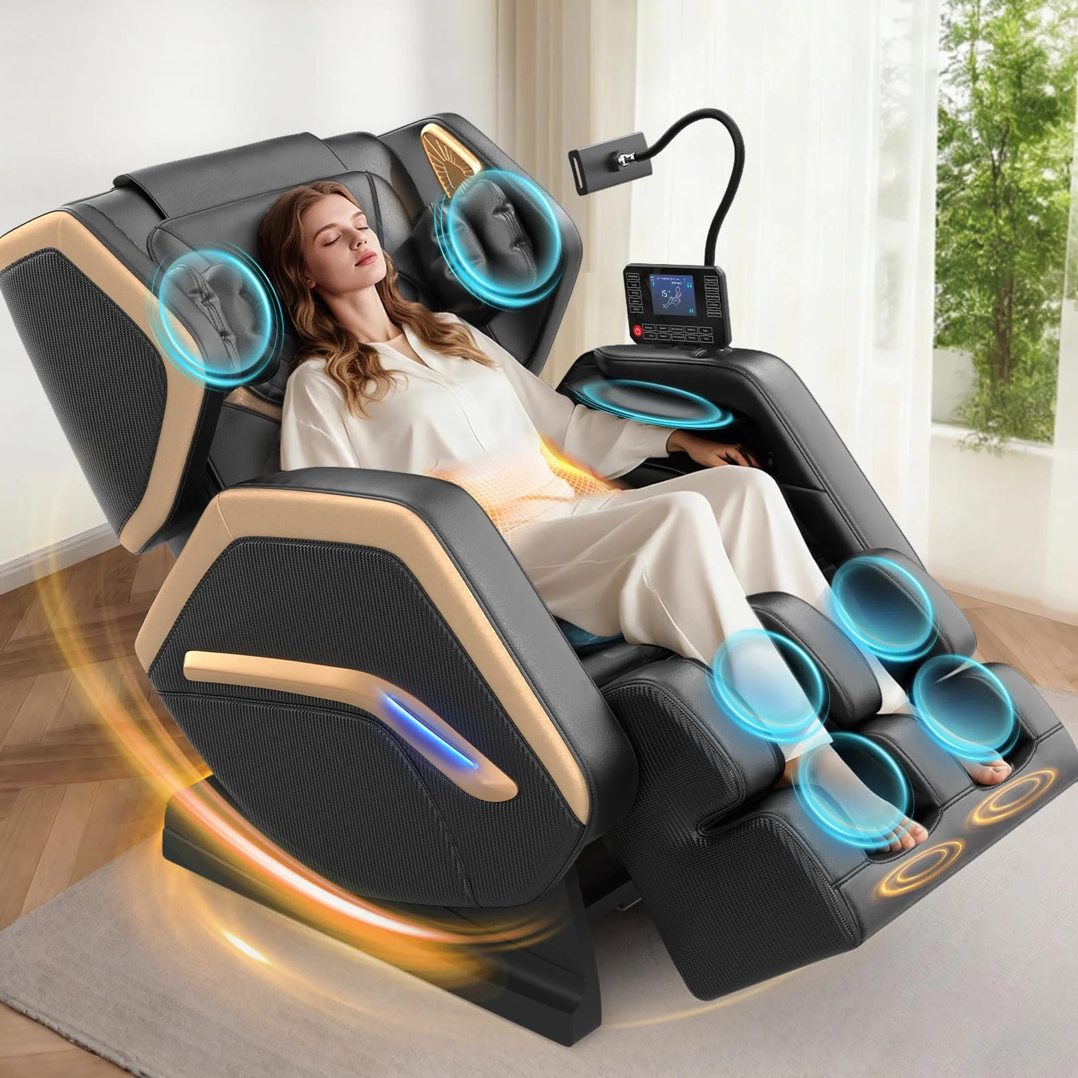 Sillón de Masaje para Todo el Cuerpo, 14 Rodillos, Calefacción, Masaje de Pies, 8 Airbags, Bluetooth, Mando a Distancia