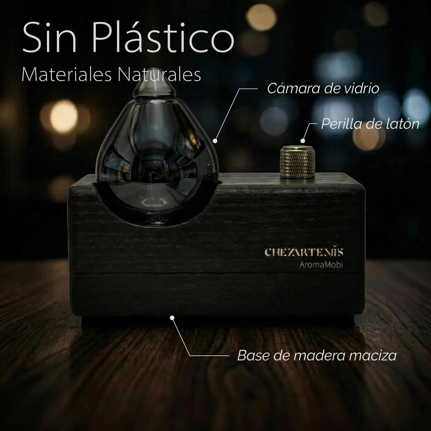 Black Obsidian Difusor Aceites Esenciales Sin Agua, Nebulizador Aromaterapia Vidrio Ahumado y Madera Negra, Ambientador Moderno Inalámbrico Recargable, Decoración artística para Hogar Oficina y Yoga