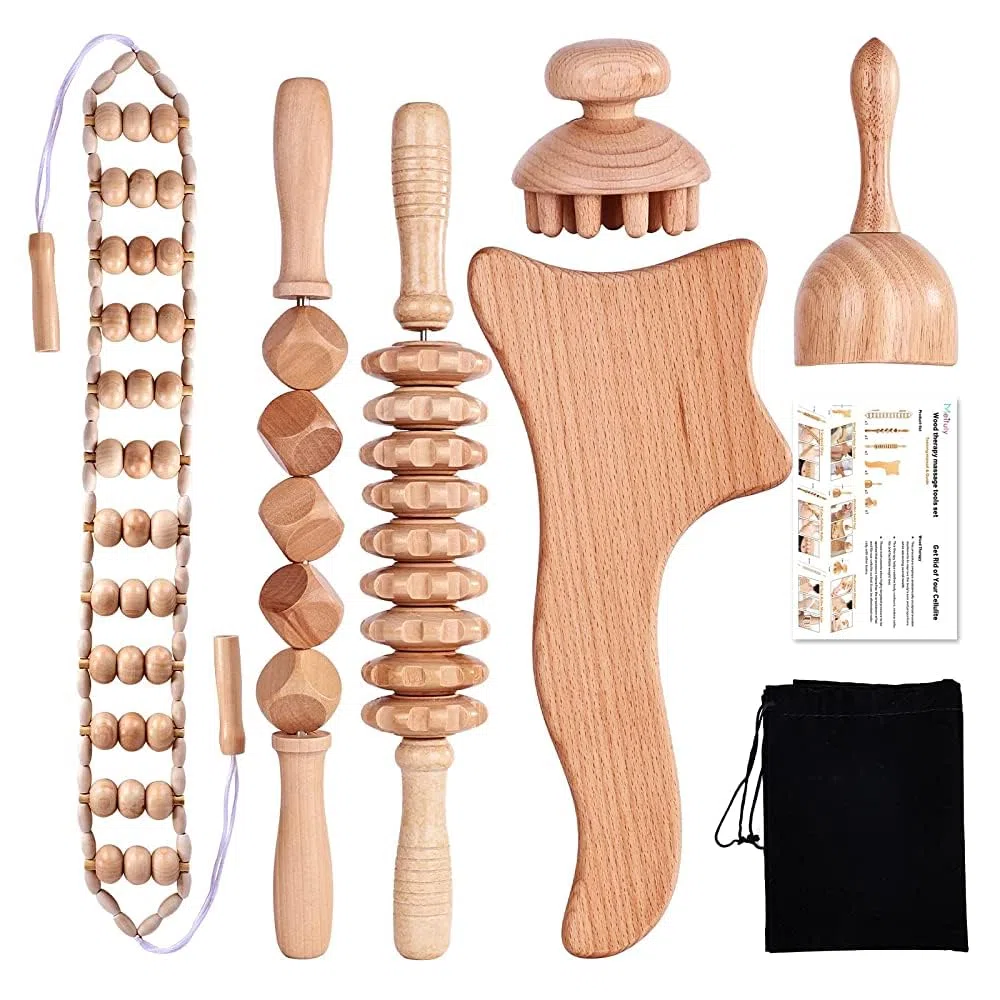 Yofuly 6 PCS Herramientas de Masaje de Terapia de Madera, Kit de Masajeador de Maderoterapia Completo Profesional para Modelar el Cuerpo, Drenaje Linfático, Alivio del Dolor Muscular, Anti Celulitis