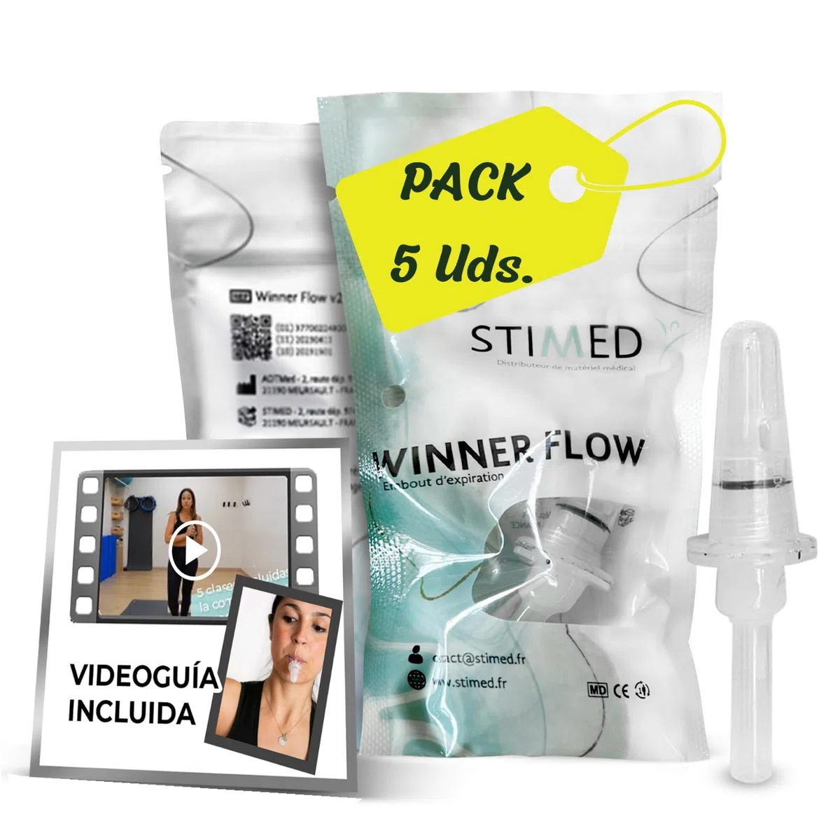 Winner flow Insuflador para fortalecer y ejercitar el suelo pélvico, potencia la musculatura profunda del abdomen (5 unidades)