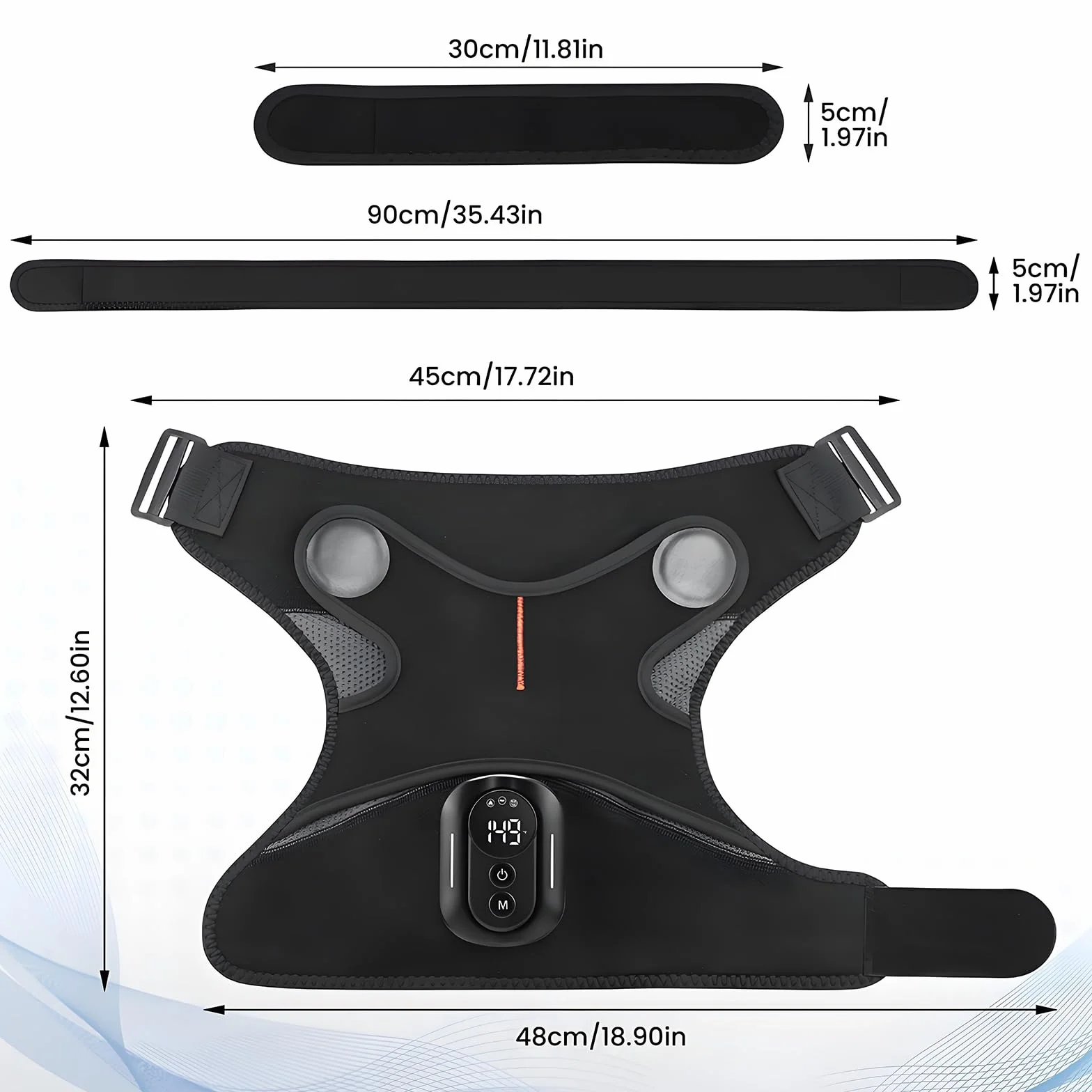 Masajeador de hombros con almohadilla térmica, 5 niveles de calentamiento, 5 modos de vibración, batería 5000 mAh, ajustable