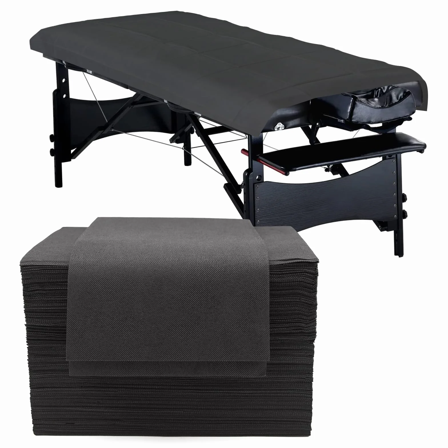 Eqivei 50 PCS Sabanas Desechables Camilla Masaje, 100x200 cm, Sábanas Desechables no Tejidas, Sábanas Desechables Para la Masaje Belleza, Tatuaje, SPA, Negro