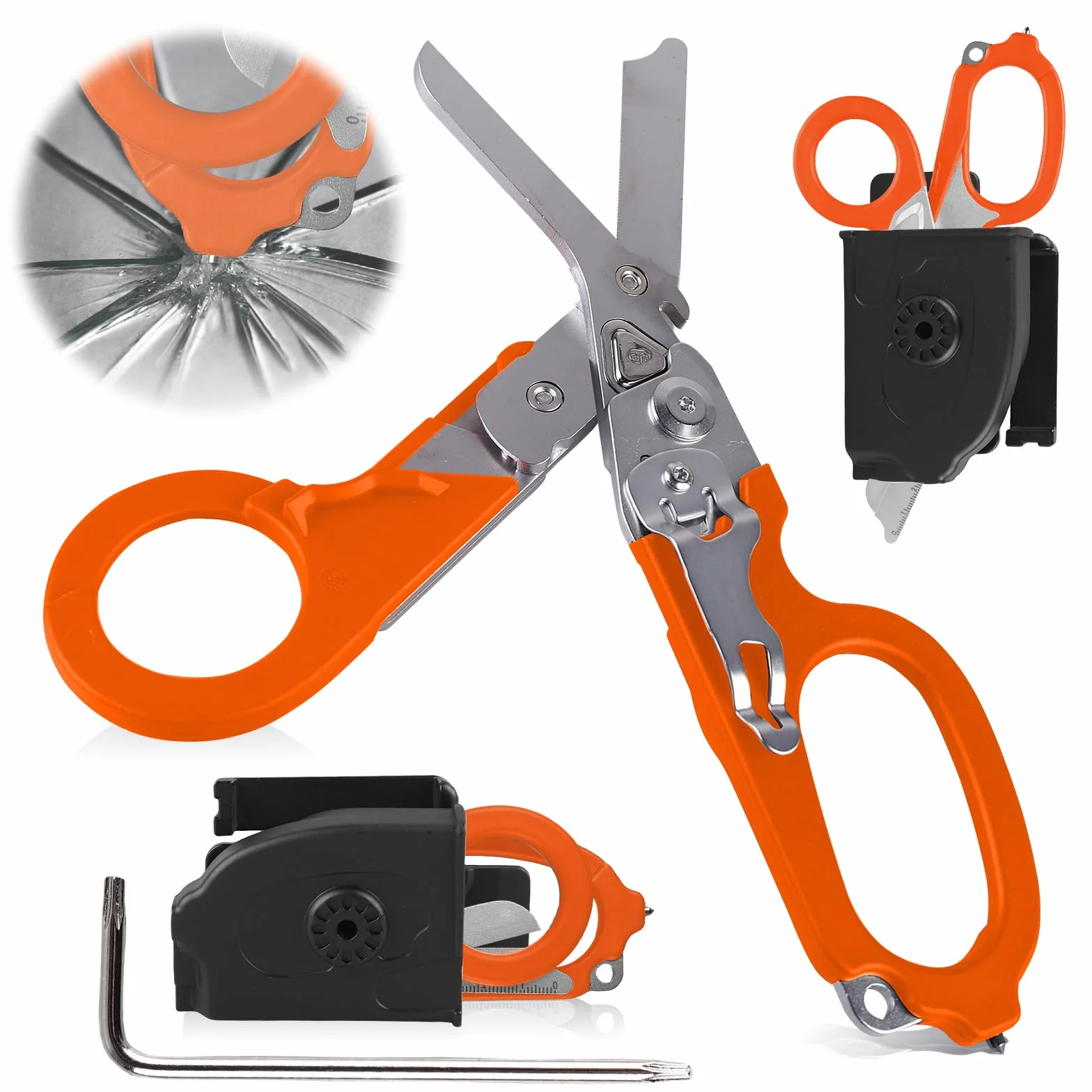 Tijeras de emergencia 6en1: Tijeras de Emergencias, Alicates Tácticos Plegables, Tijeras Multiherramienta, Alicates Multifunción para Tijeras de Cocina (naranja)