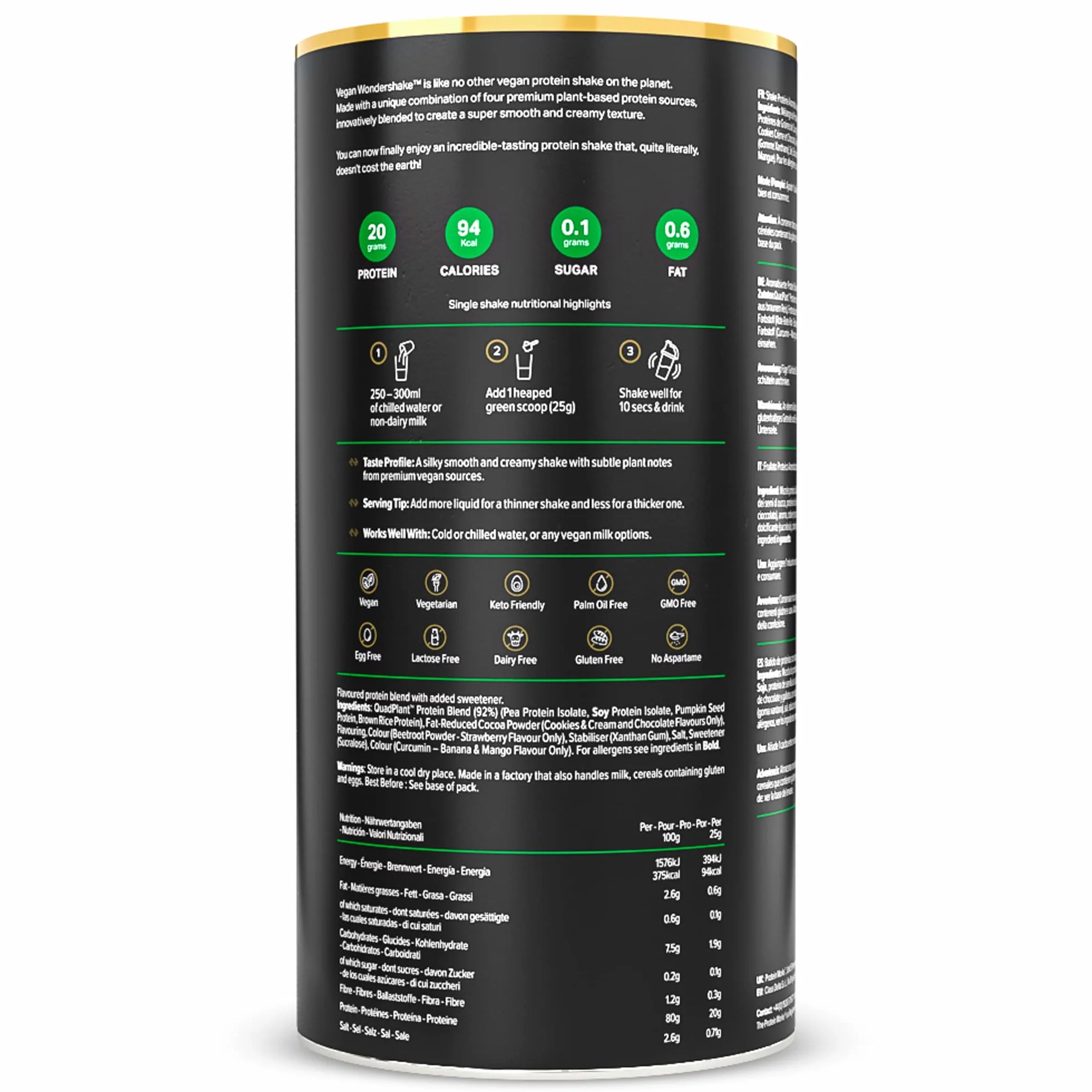 THE PROTEIN WORKS Vegan Wondershake Batido Proteico Vegano 30 Servicios Galletas Con Nata