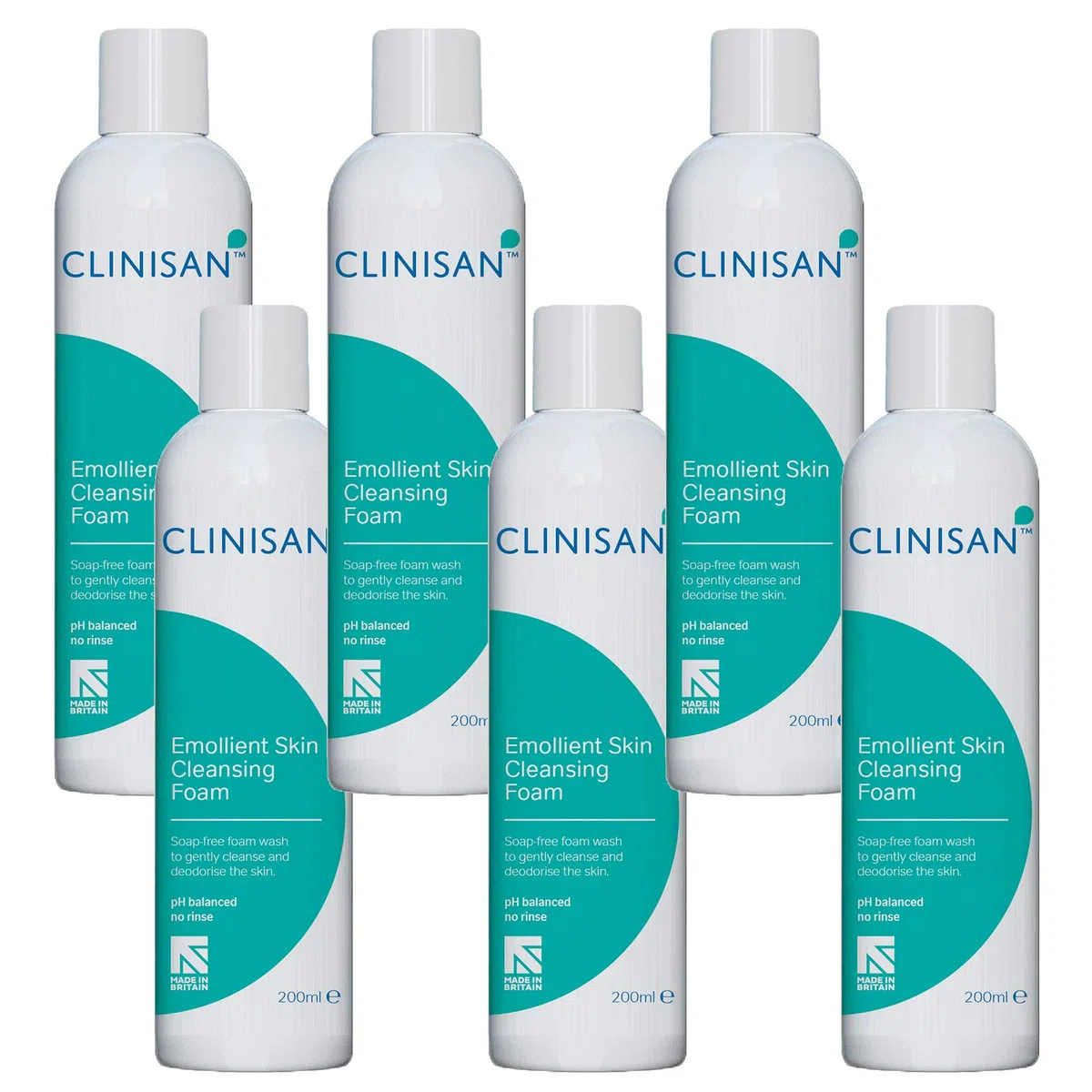 Clinisan - Botellas de espuma emoliente para limpieza de la piel (6 unidades, 200 ml)