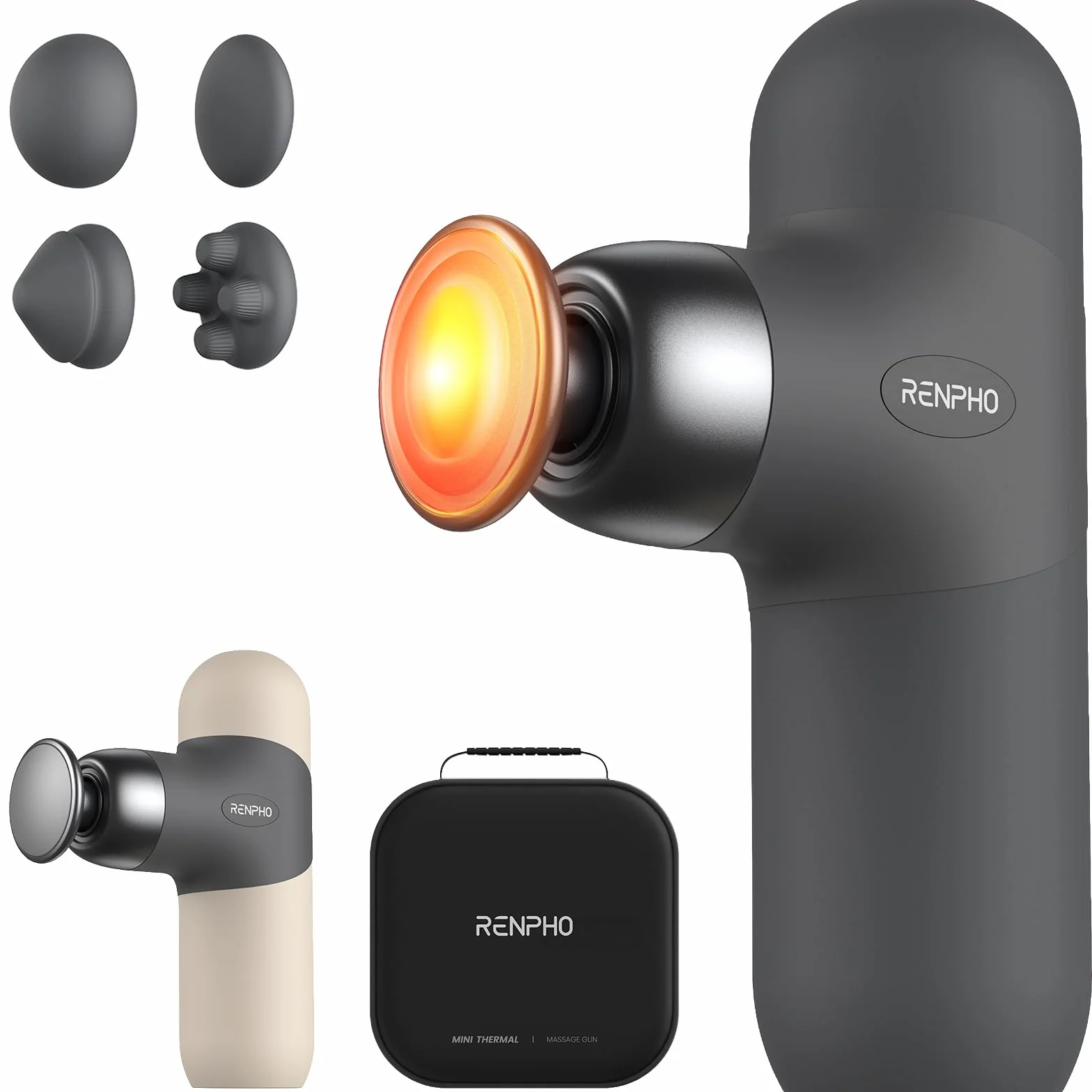 RENPHO Mini Thermal Pistola de Masaje con Función de Calor, Mini Massage Gun Masajeador Portátil de Moda, con Fundas de Silicona de Colores, con Bolsa de Transporte, para Masaje Muscular