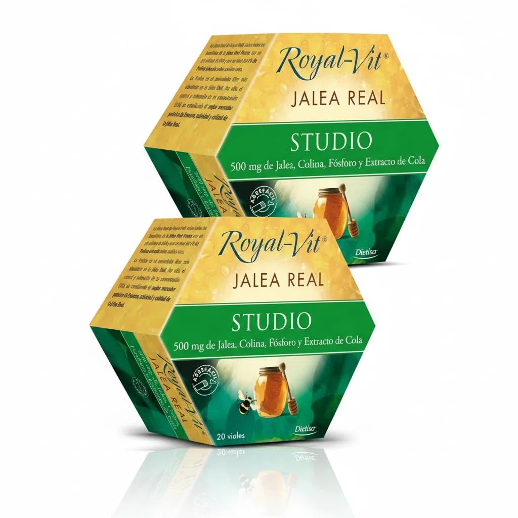 Dietisa Royal-Vit Jalea Real Studio - Pack Ahorro 2 x 20 Viales - Complemento Alimenticio con Jalea Real y Extracto de Kola - Para Concentración y Memoria